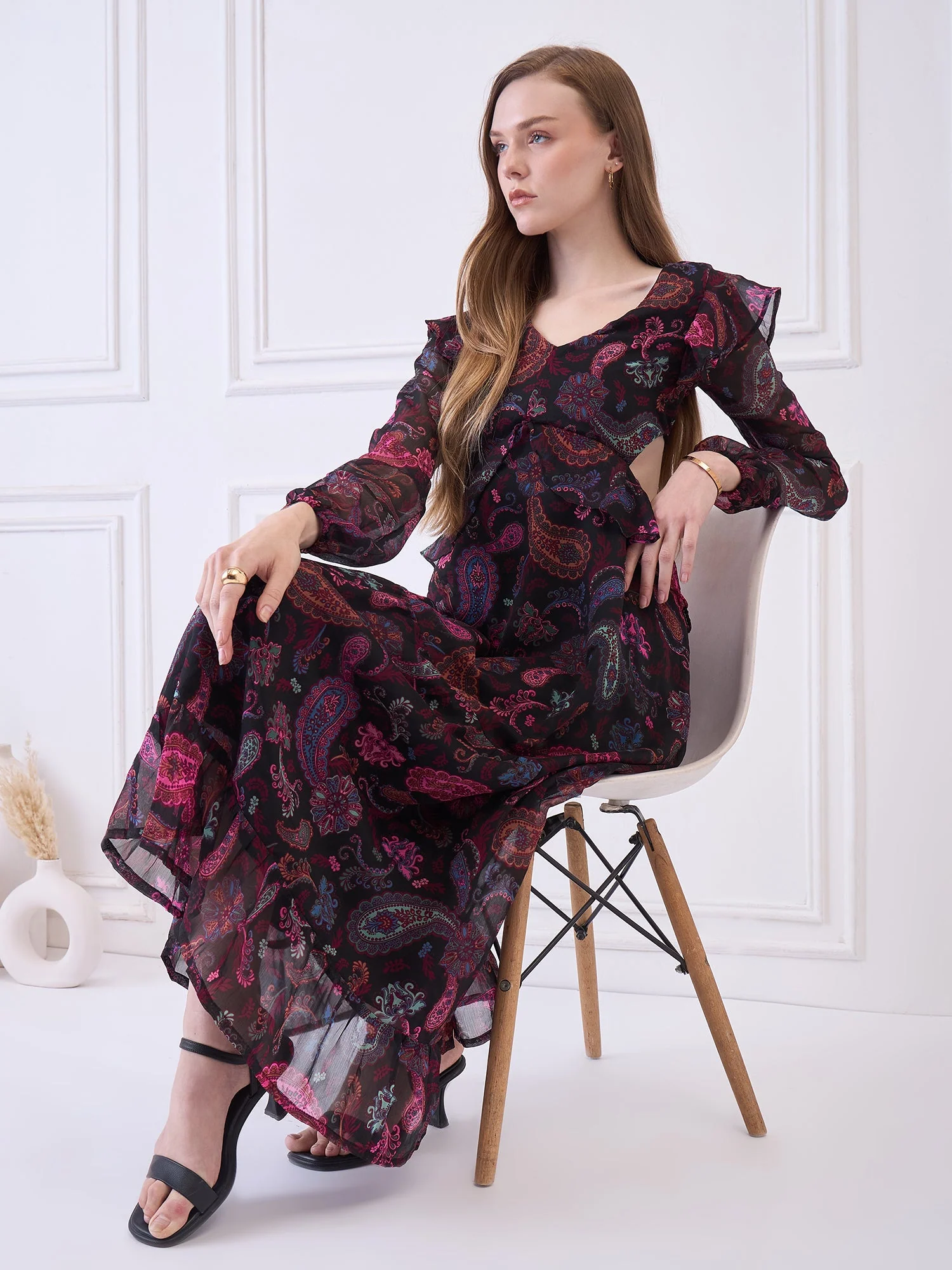 Flawless Women Multicolor Maxi Maroon Dress | RUFFLE - Image 6