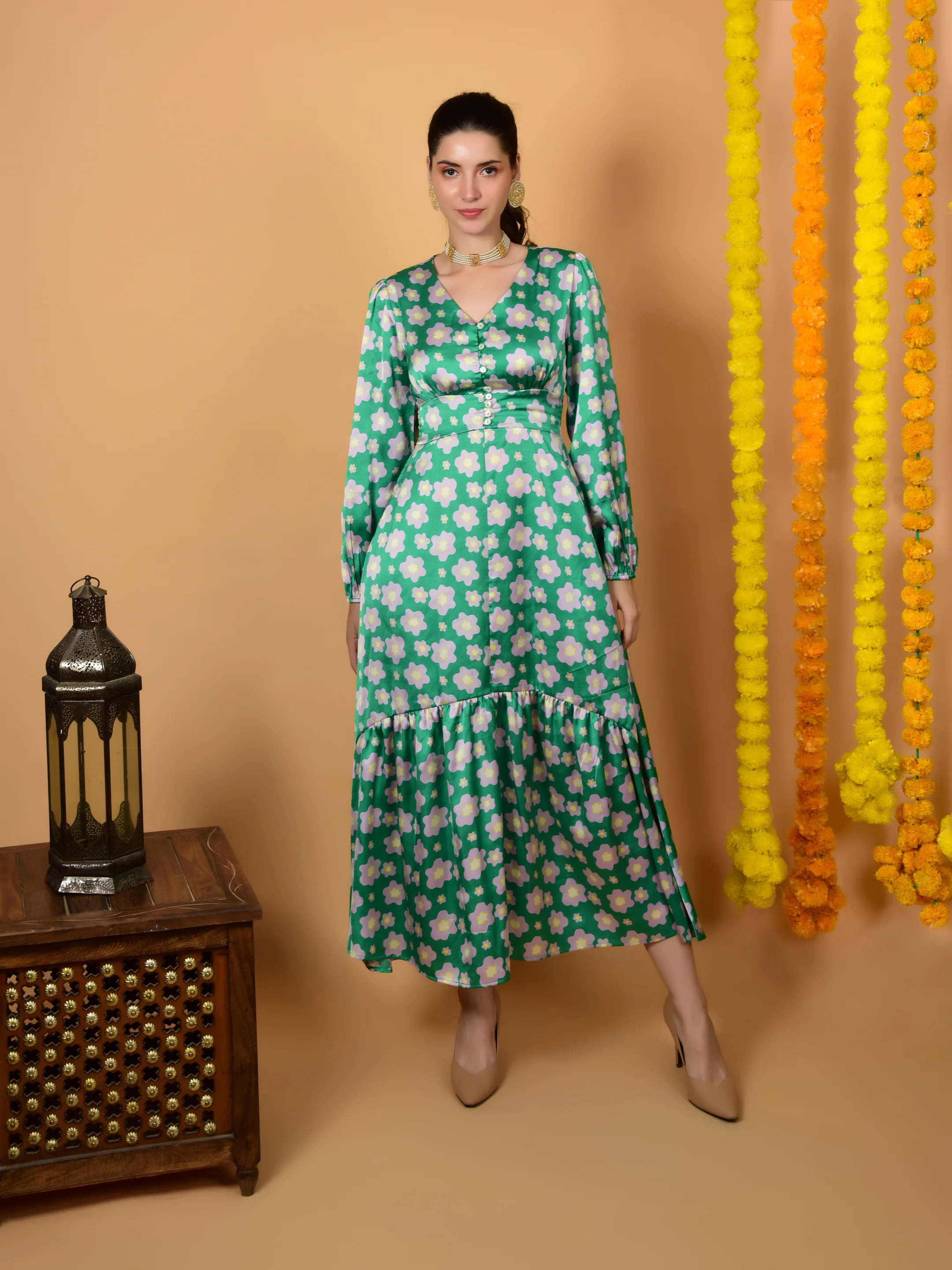 Flawless Women Fit and Flare Satin Printed Dress | MEDOW