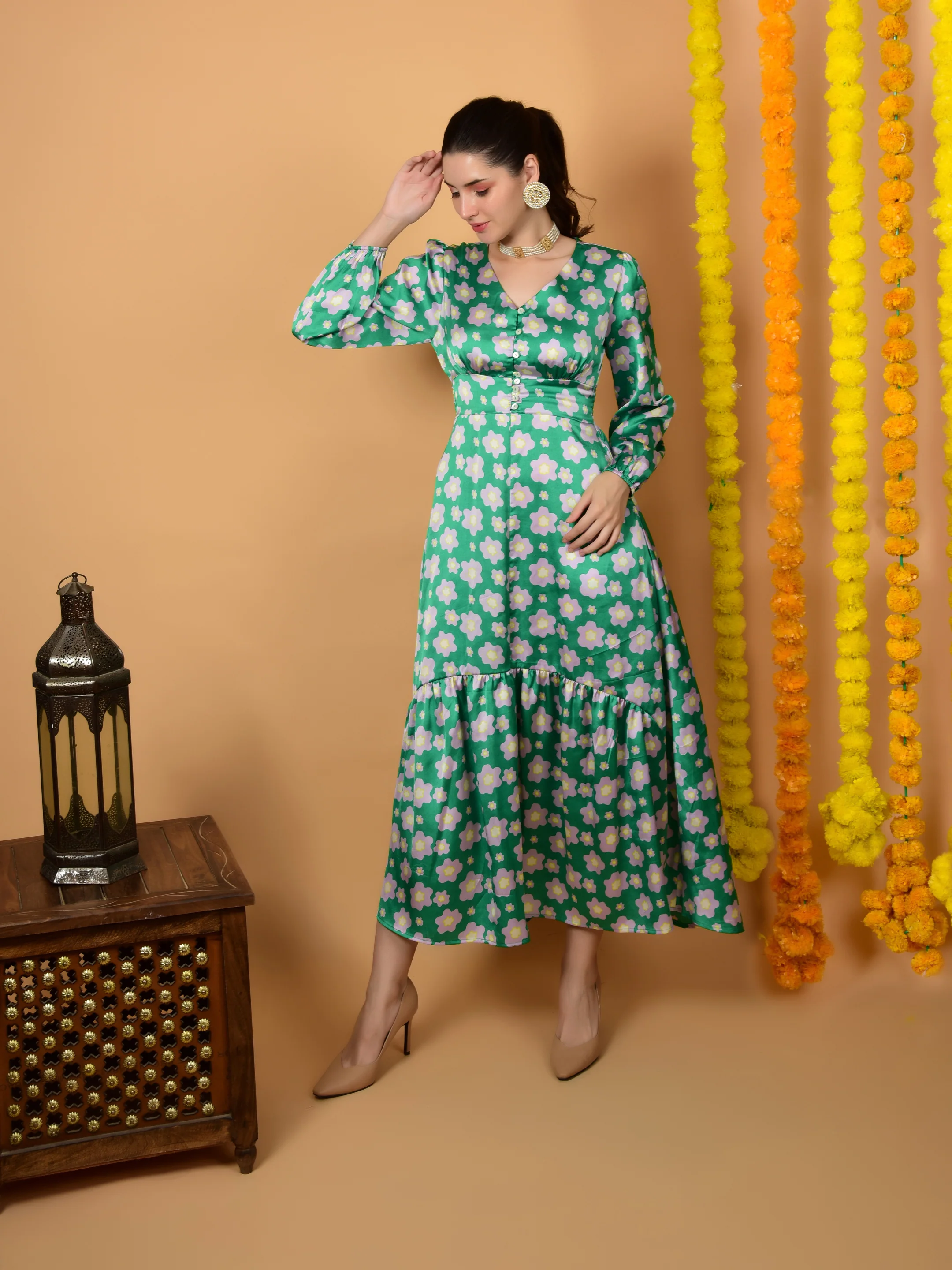Flawless Women Fit and Flare Satin Printed Dress | MEDOW - Image 3
