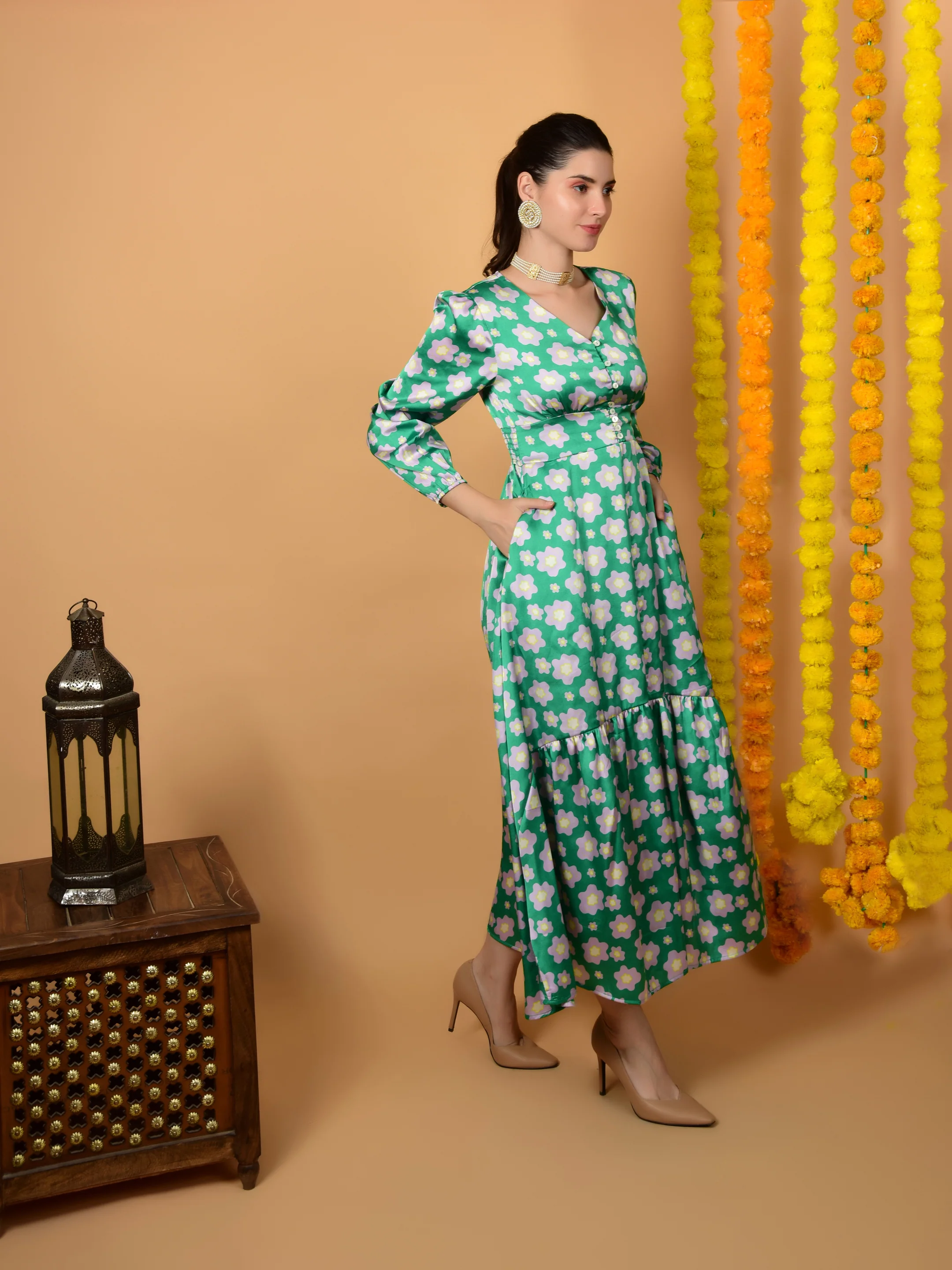 Flawless Women Fit and Flare Satin Printed Dress | MEDOW - Image 4
