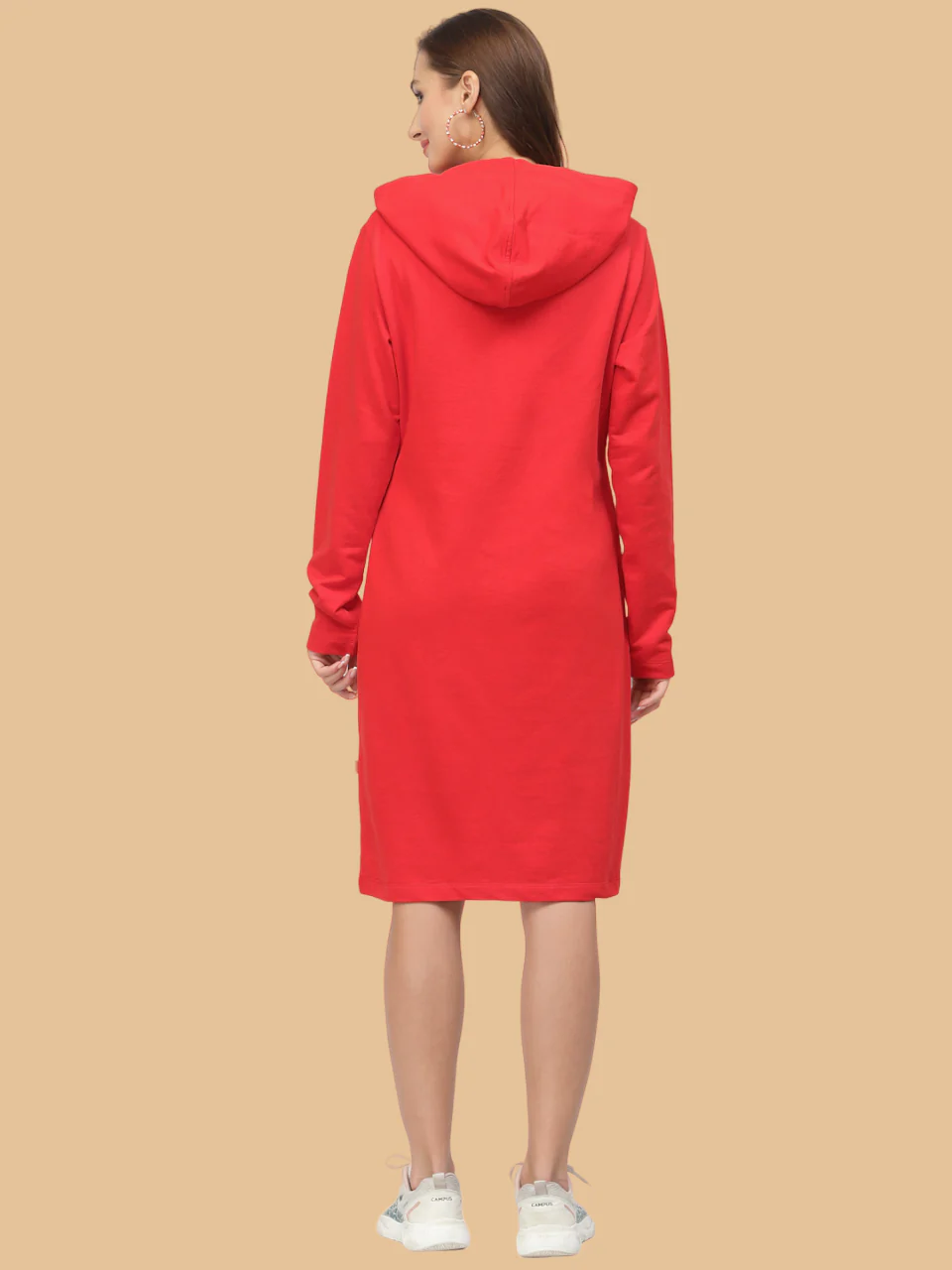 Flawless Women's Red Hooded Dress For Winter - Image 2