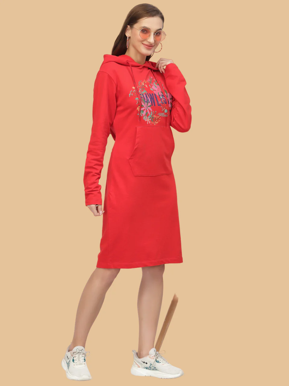 Flawless Women's Red Hooded Dress For Winter - Image 4