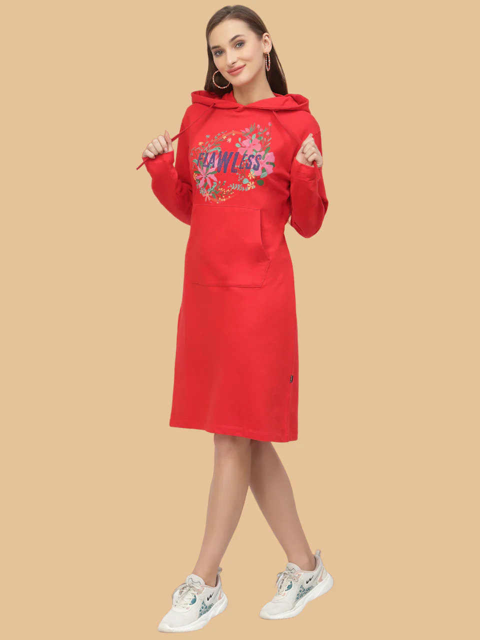 Flawless Women's Red Hooded Dress For Winter - Image 6