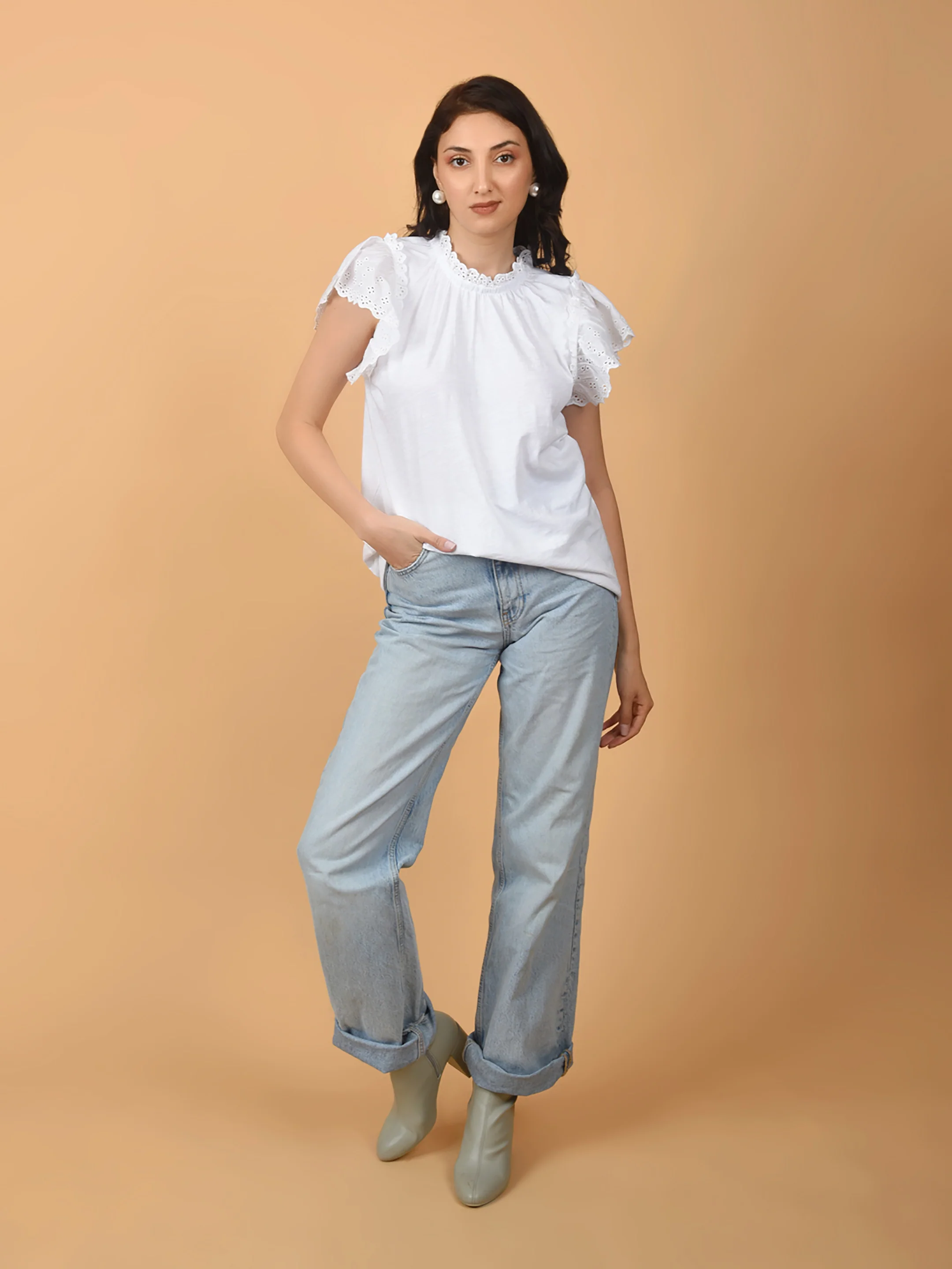 Flawless Women Shiffly Cotton White Top | LOTUS - Image 3