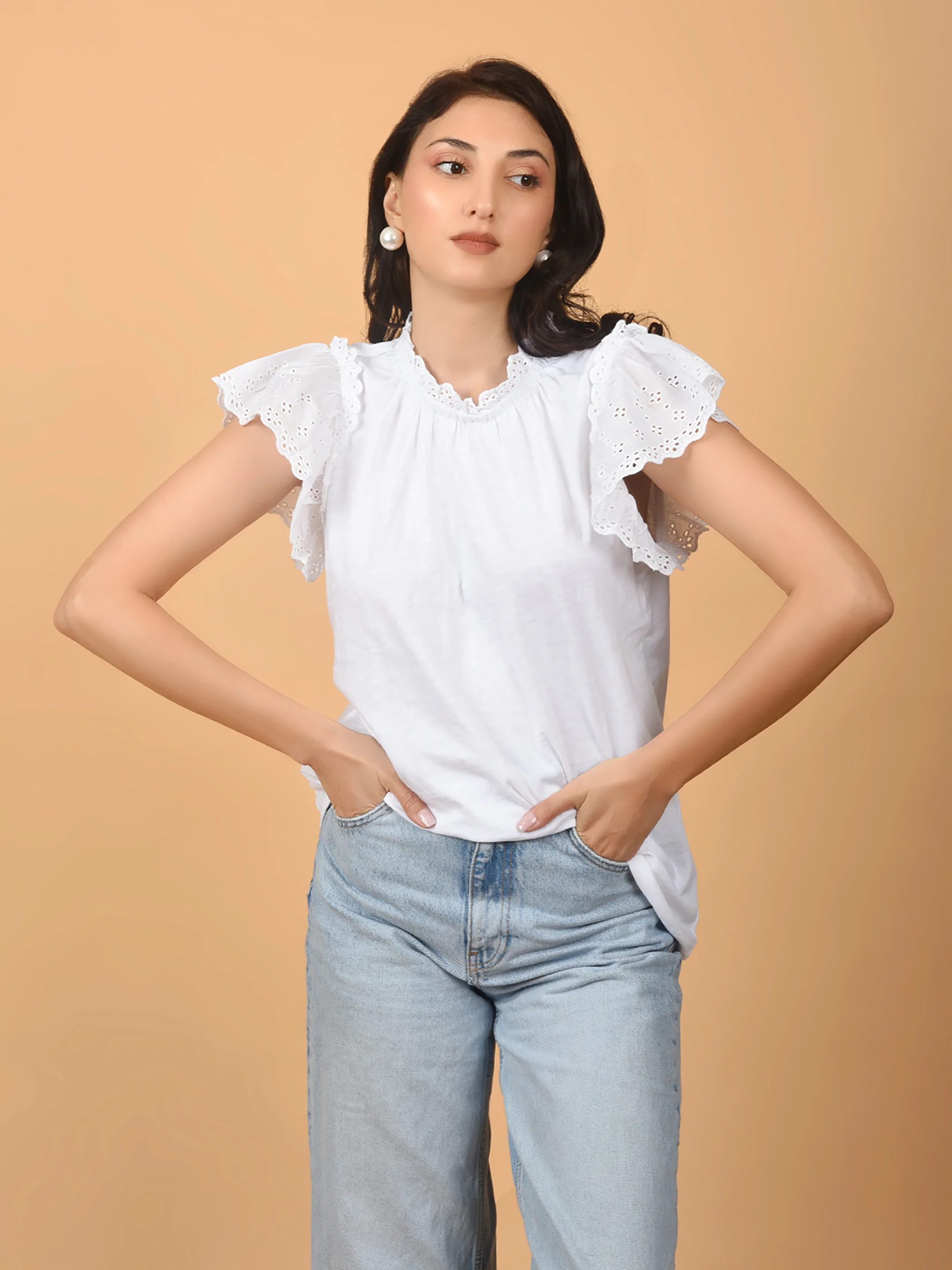 Flawless Women Shiffly Cotton White Top | LOTUS - Image 5
