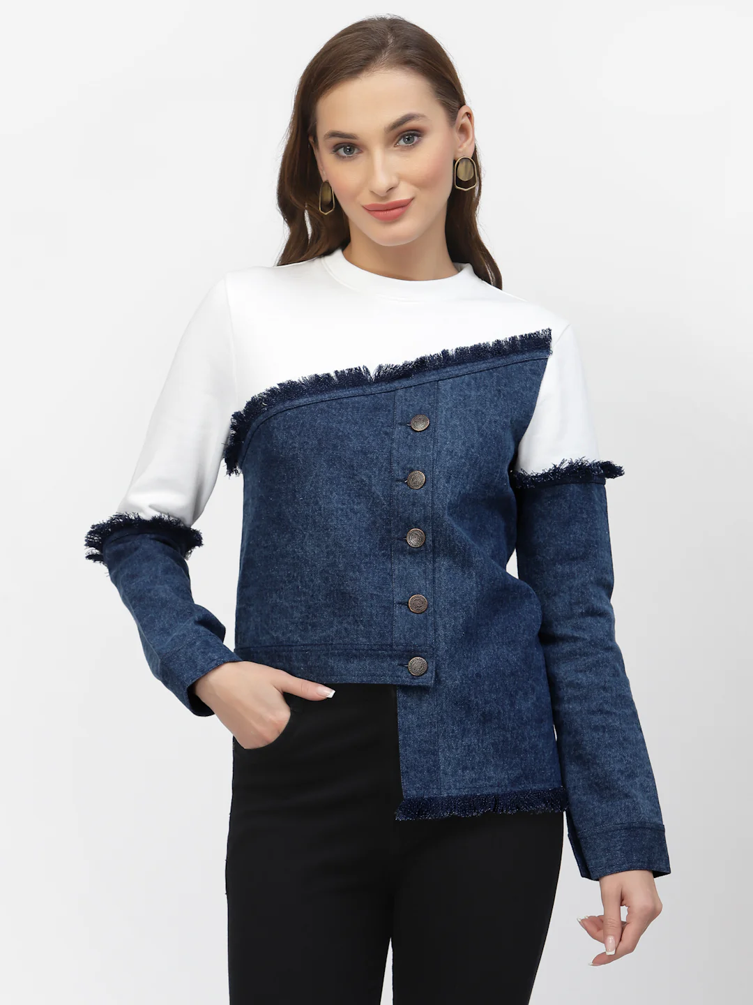 Flawless Women Stylish Blue And White Sweatshirt | MIXMATCH