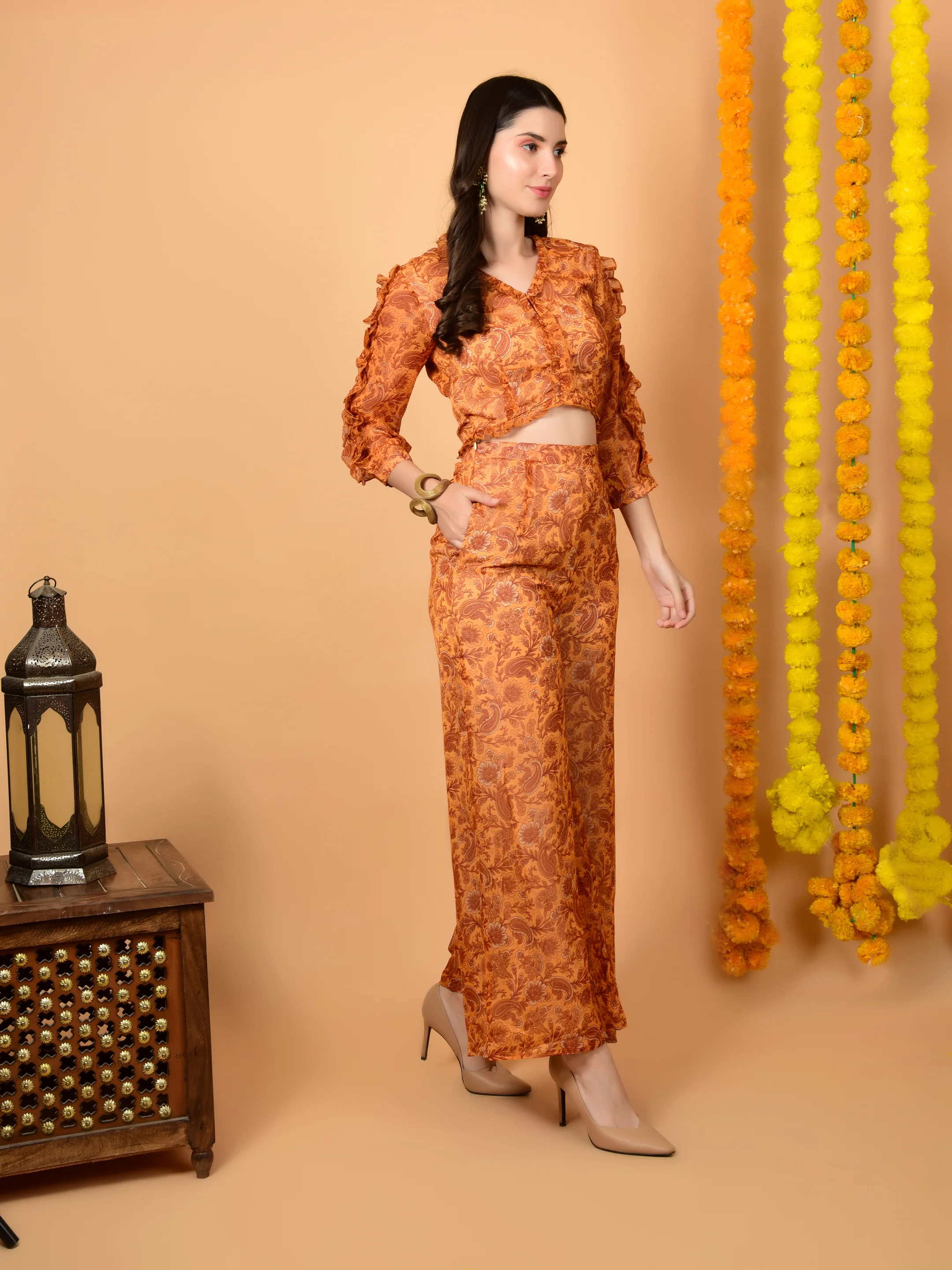 Flawless Women Party Yellow Print Co-ord Set | SELVA - Image 3