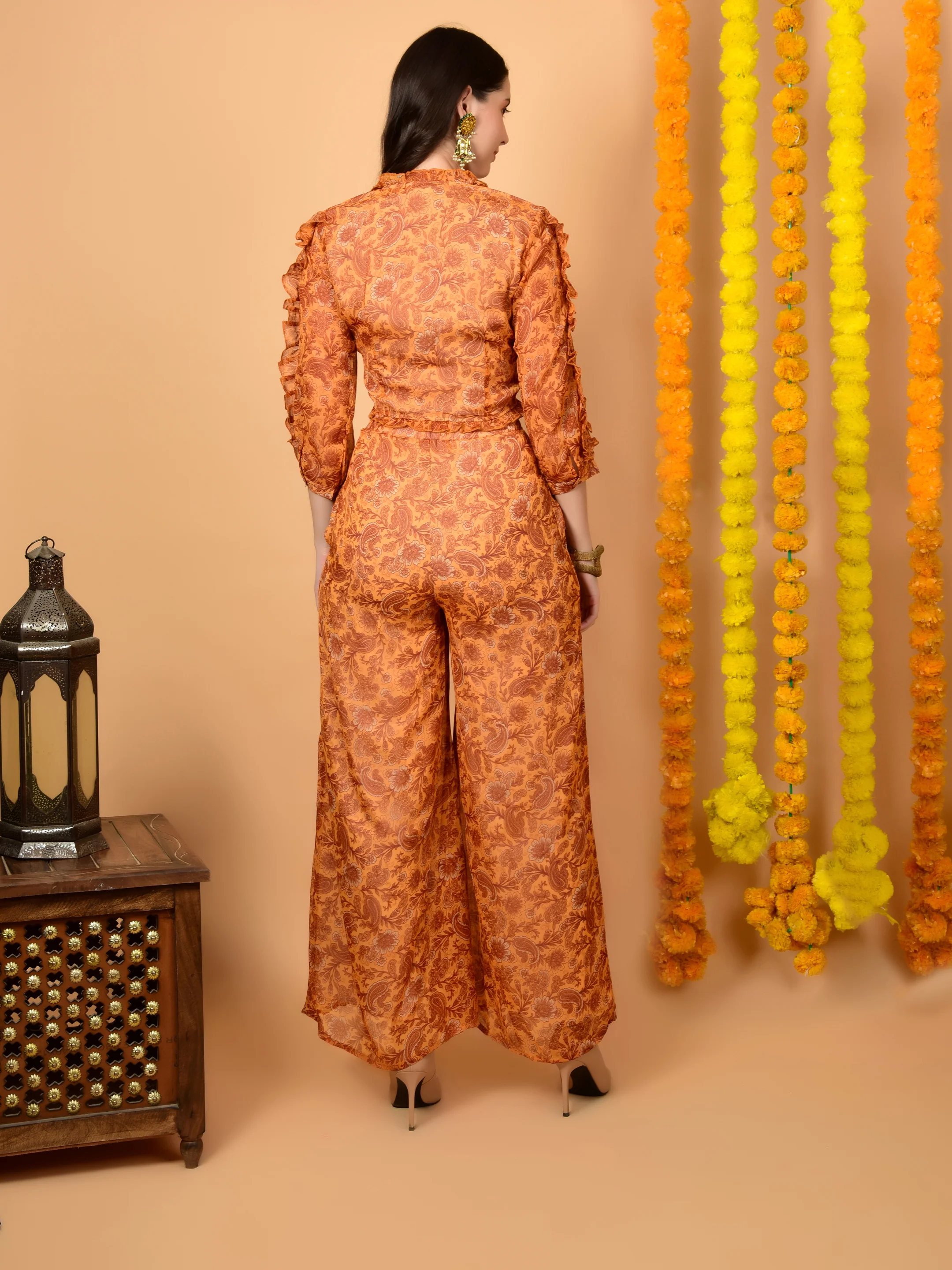 Flawless Women Party Yellow Print Co-ord Set | SELVA - Image 4