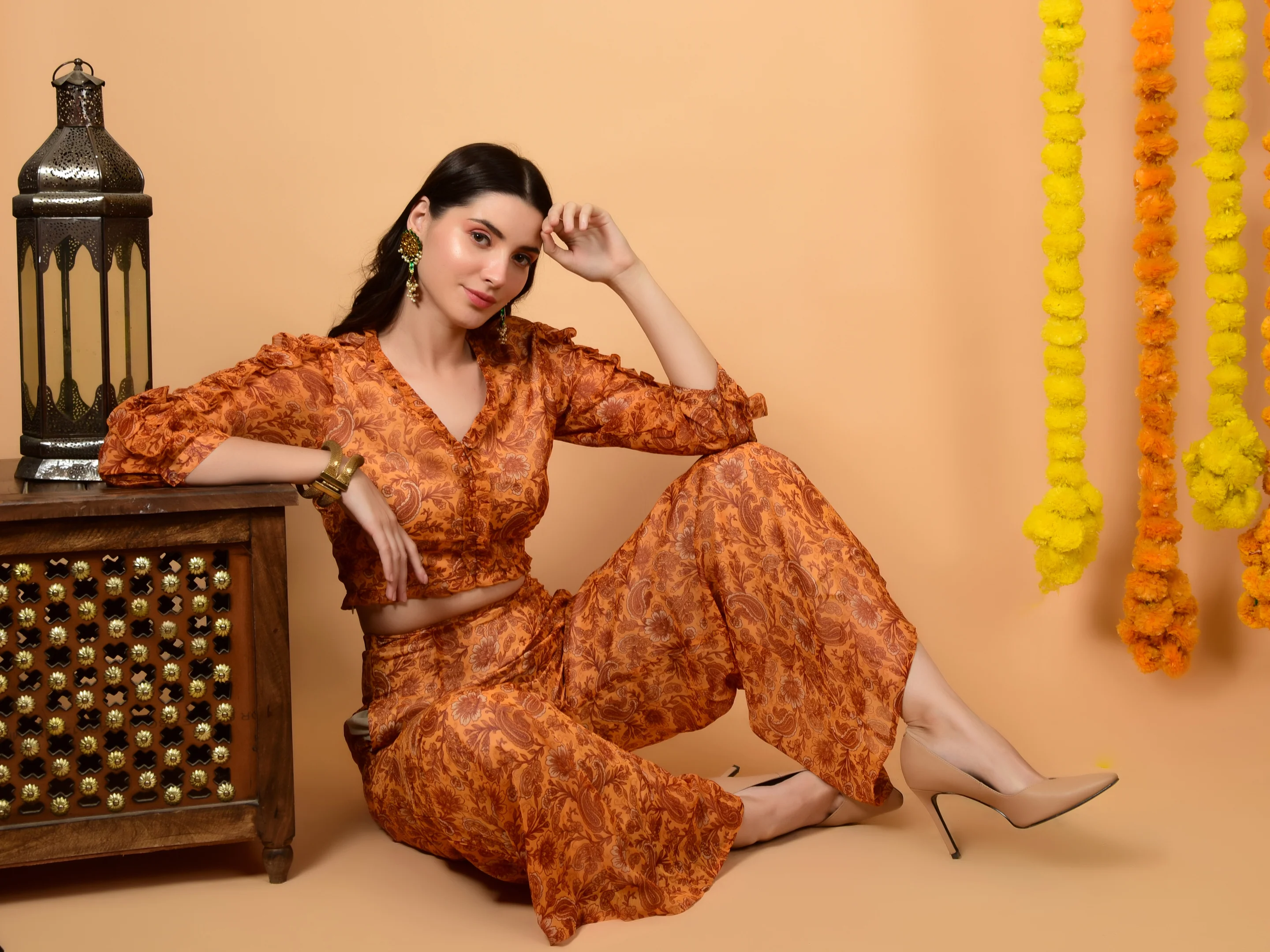 Flawless Women Party Yellow Print Co-ord Set | SELVA - Image 6