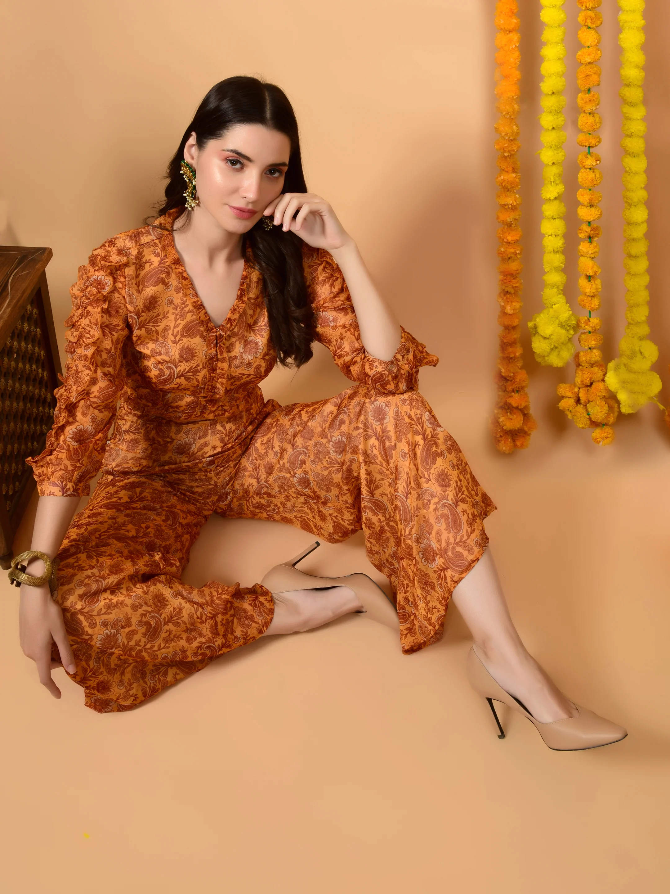Flawless Women Party Yellow Print Co-ord Set | SELVA - Image 7