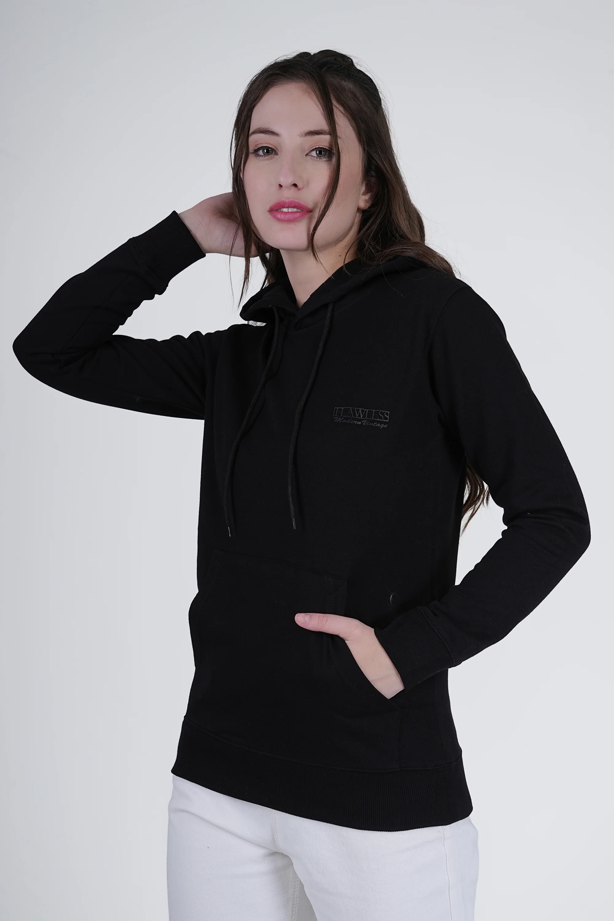 Flawless Women's Black Solid Hoodie - Image 4