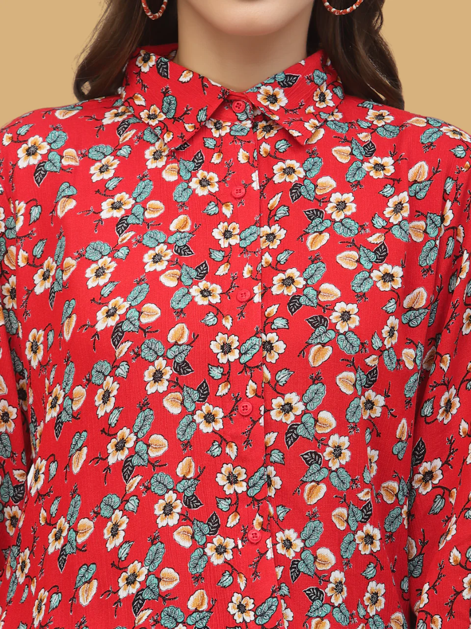 Flawless Women Shirt Style Red Floral Top - Image 3