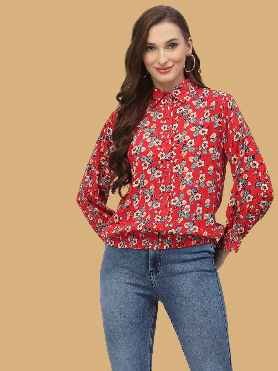 Flawless Women Shirt Style Red Floral Top - Image 4