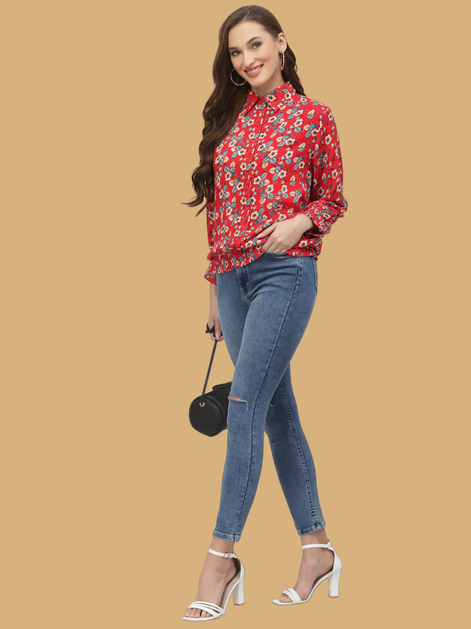 Flawless Women Shirt Style Red Floral Top - Image 6