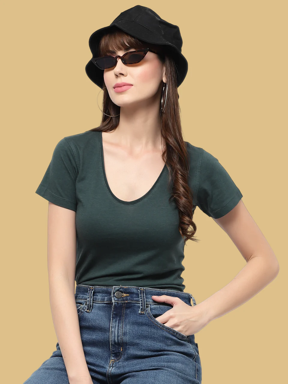 Flawless Women Green Solid T-Shirt