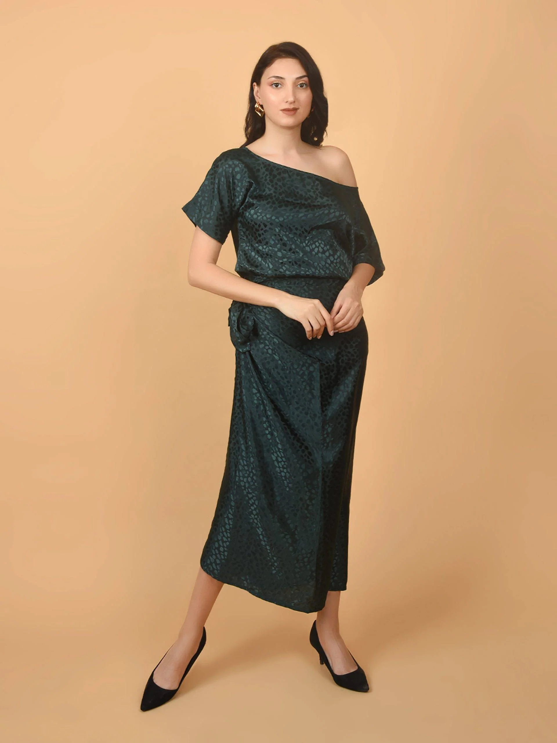 Flawless Women Green Top With Wrap Skirt Co Ord Set | EMILY - Image 5