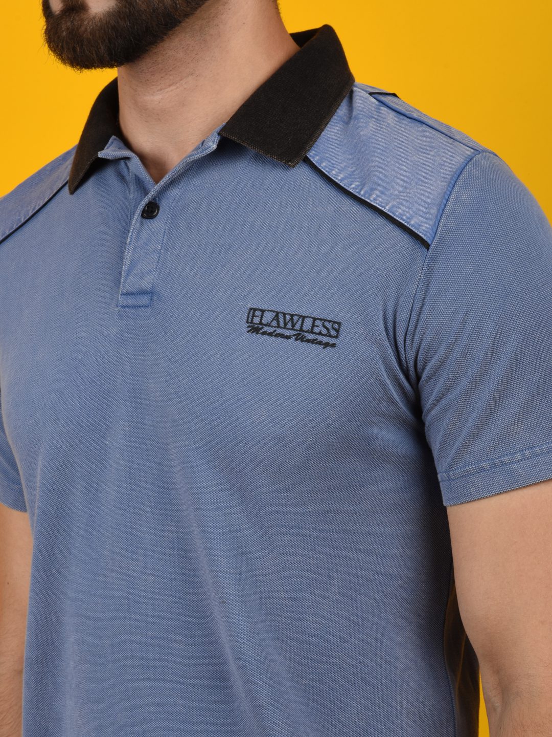 Flawless Men Blue Polo T-Shirt | 100% Cotton Pique | VINTAGE IRIS - Image 3