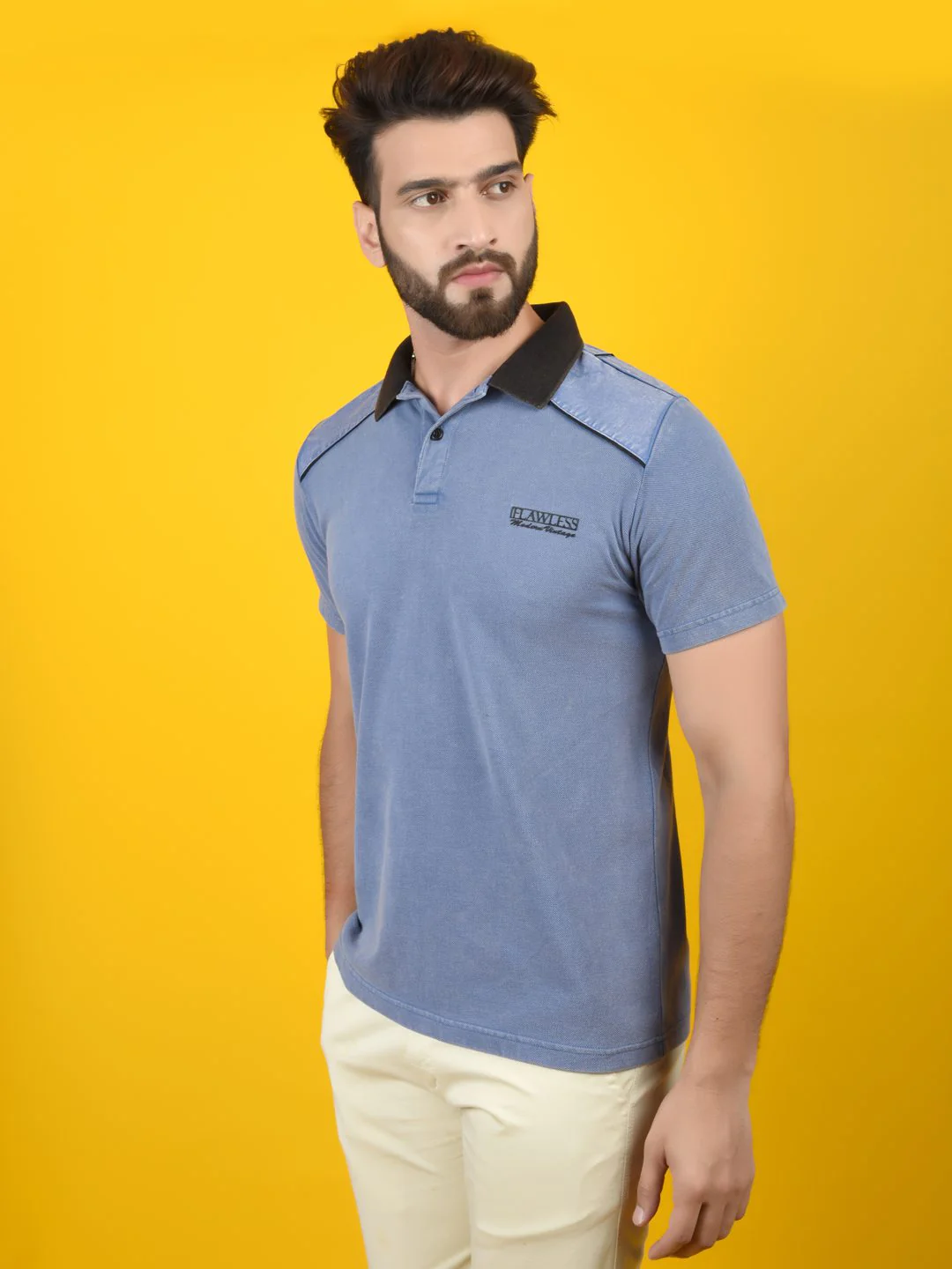 Flawless Men Blue Polo T-Shirt | 100% Cotton Pique | VINTAGE IRIS - Image 4