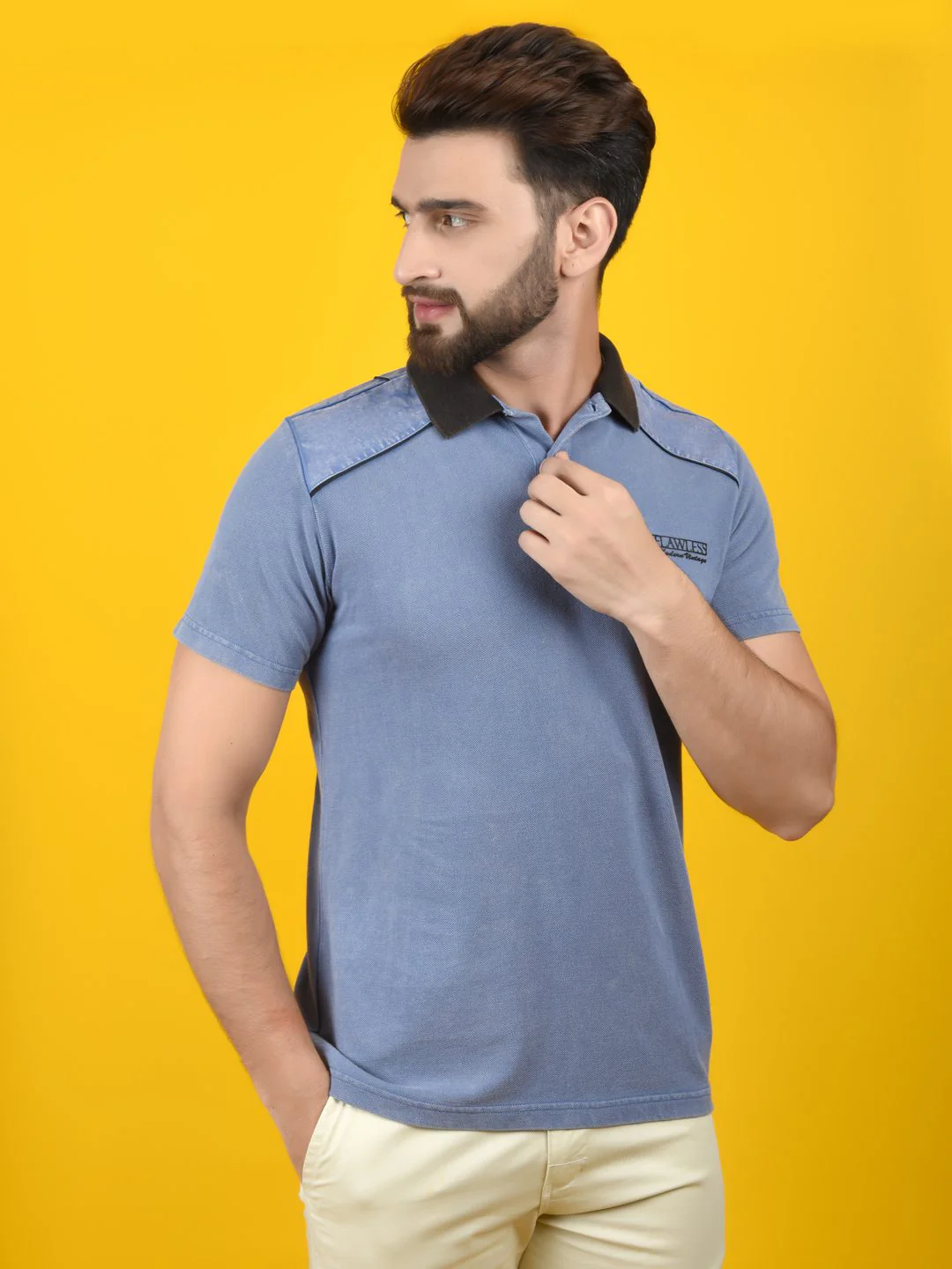 Flawless Men Blue Polo T-Shirt | 100% Cotton Pique | VINTAGE IRIS - Image 5