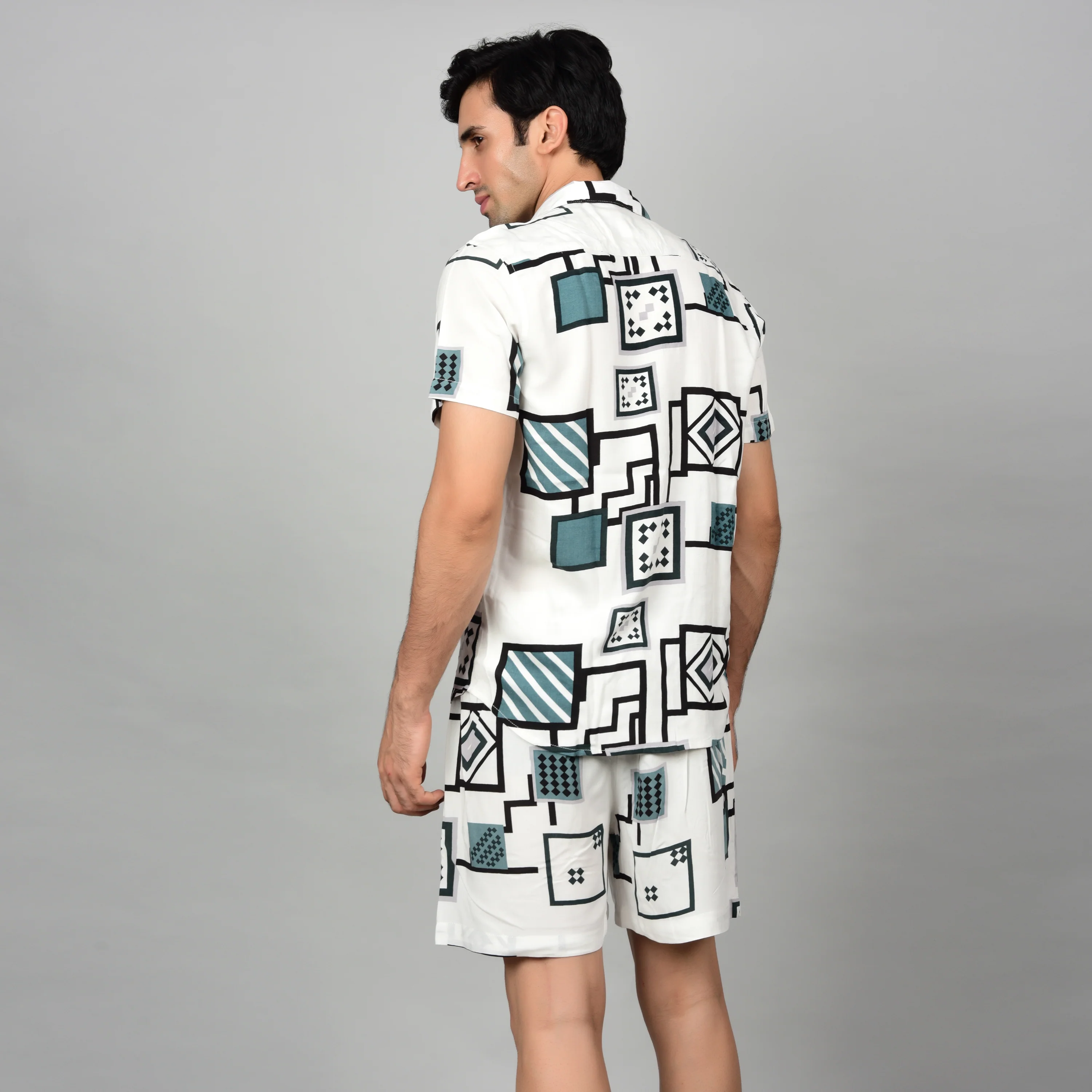 Men's Geometric Print Casual Shorts - Off-White - Image 6
