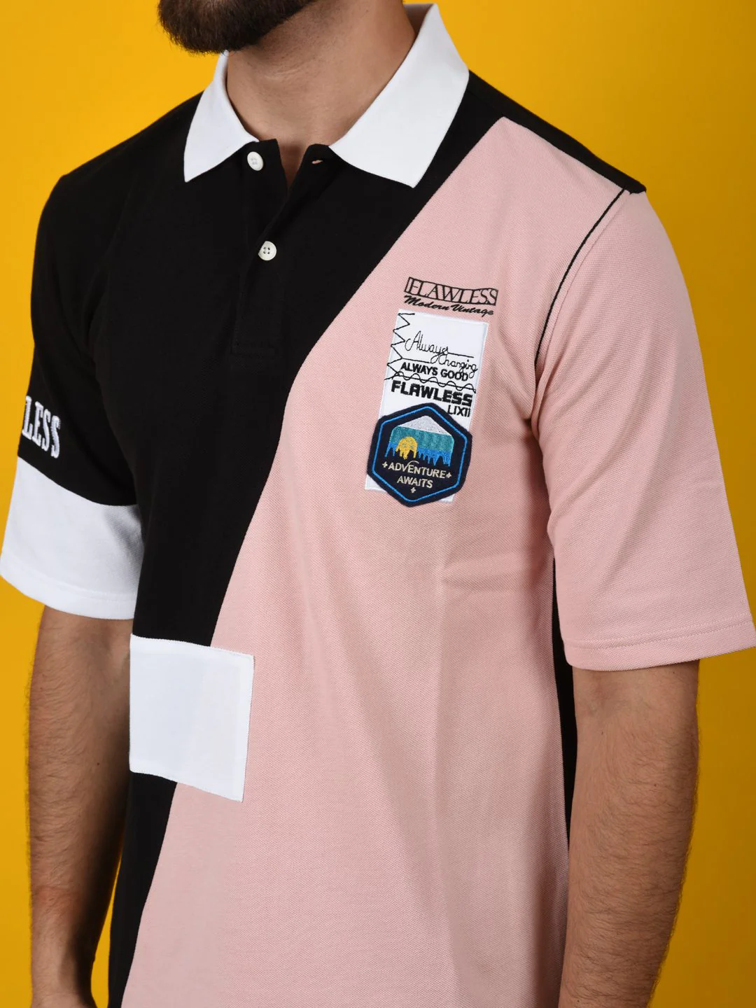 Flawless Men Pink Solid Polo Neck T-Shirt | OETA - Image 3