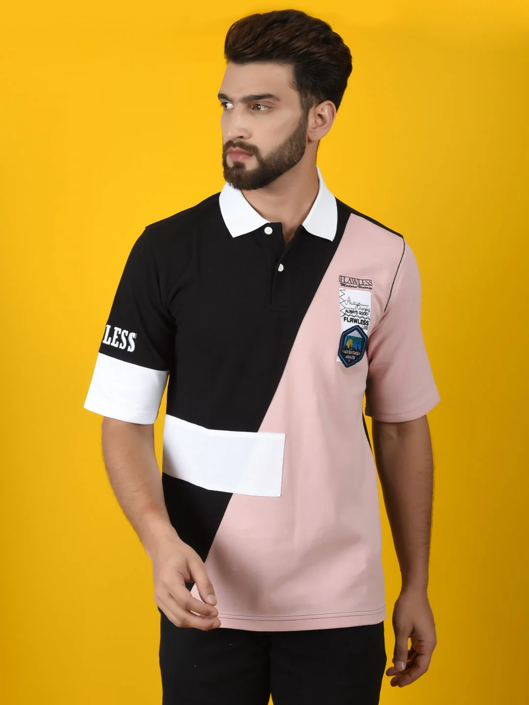 Flawless Men Pink Solid Polo Neck T-Shirt | OETA - Image 4