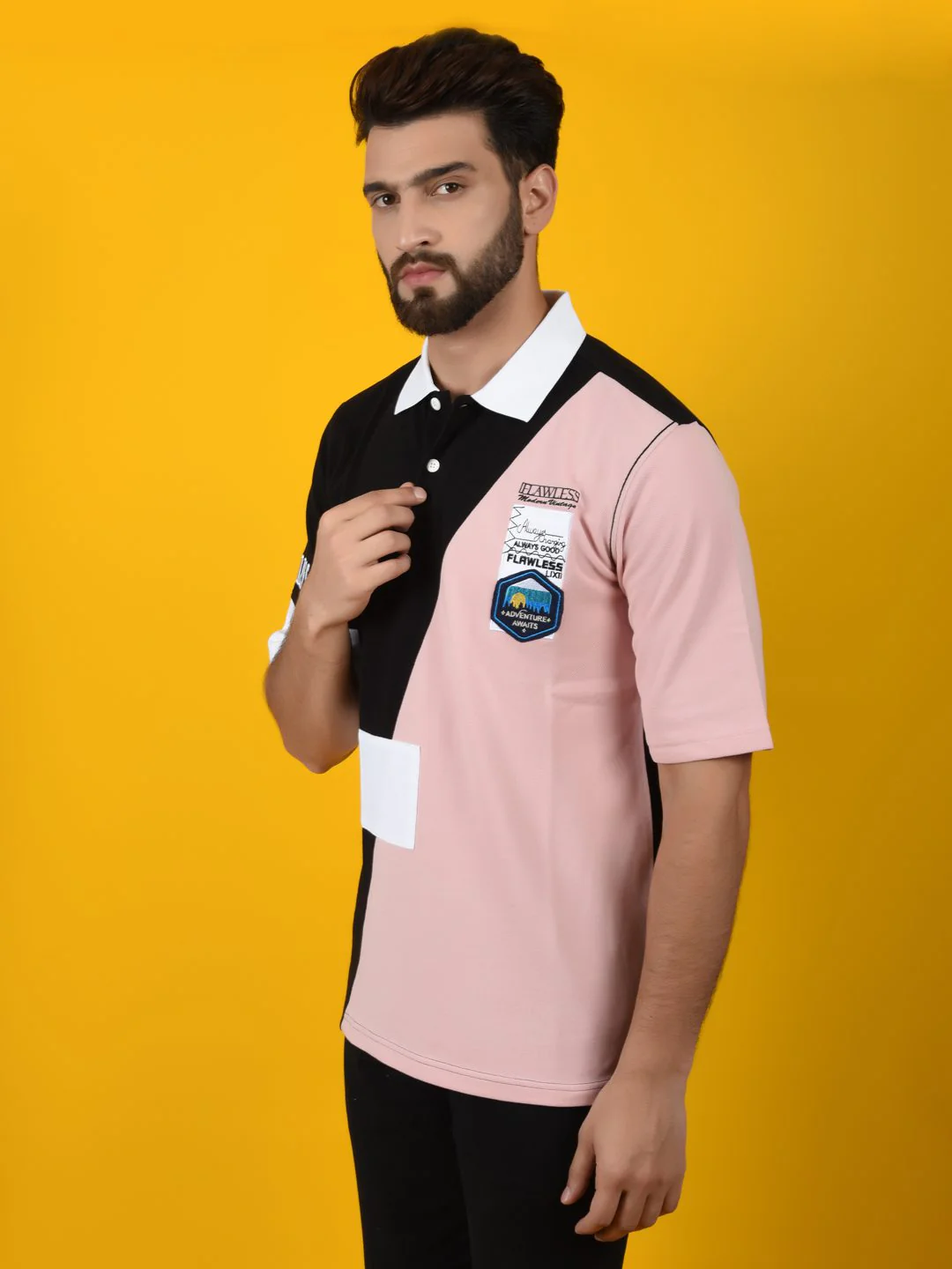 Flawless Men Pink Solid Polo Neck T-Shirt | OETA - Image 5