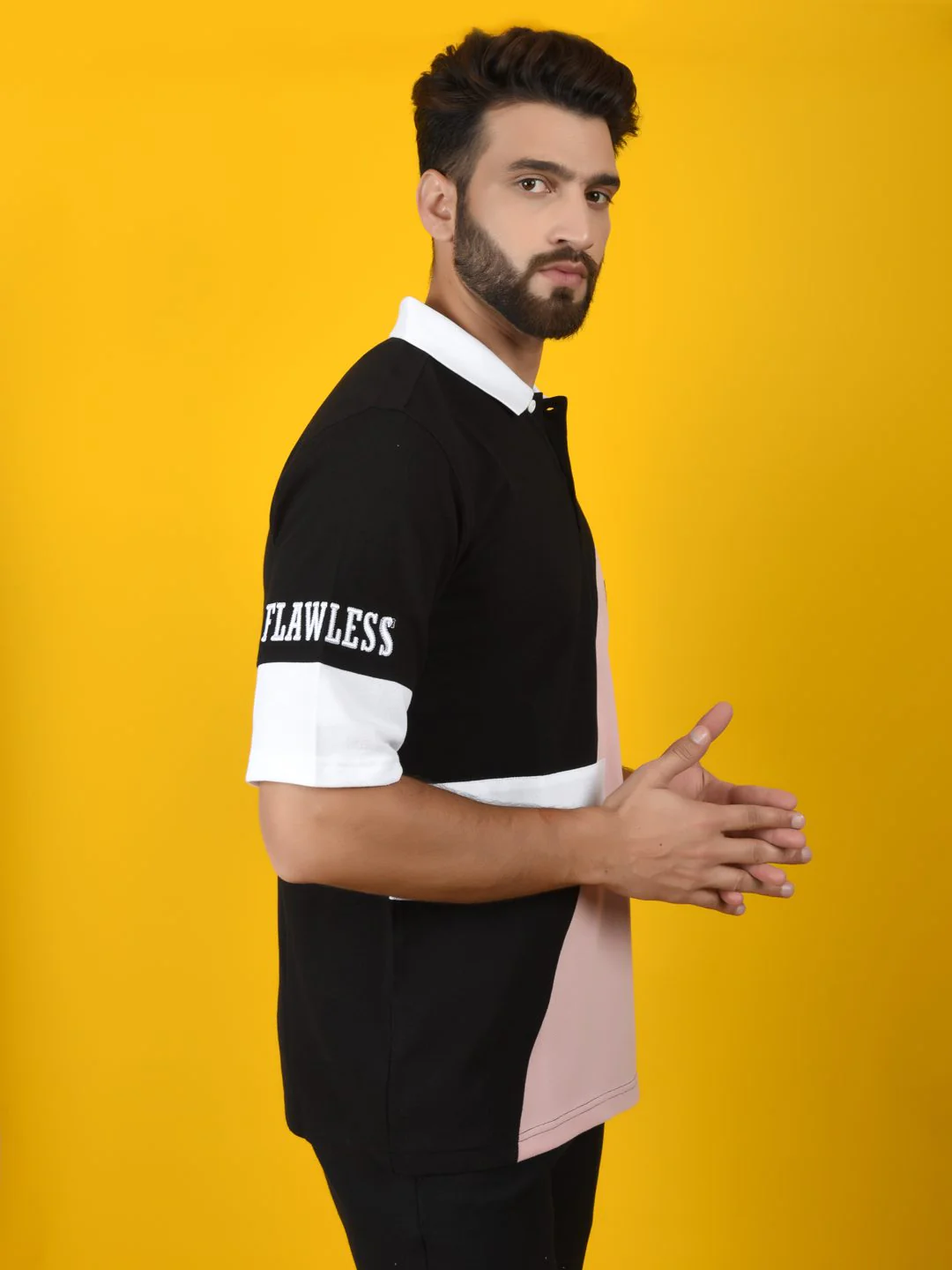 Flawless Men Pink Solid Polo Neck T-Shirt | OETA - Image 6