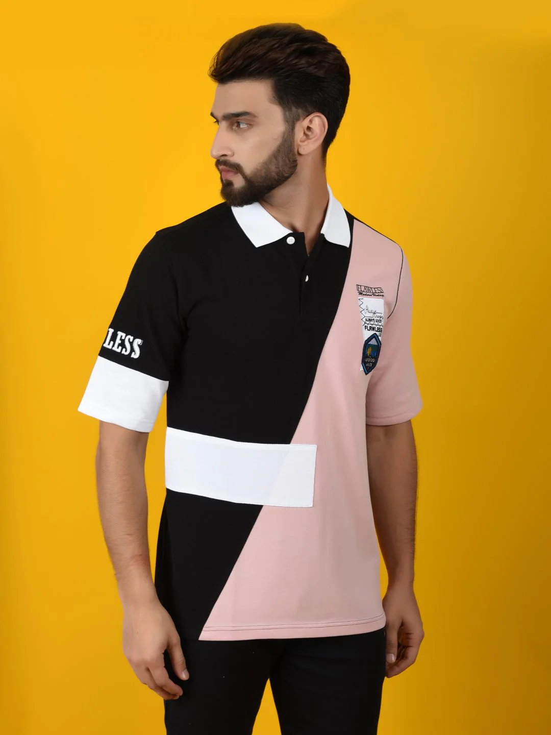 Flawless Men Pink Solid Polo Neck T-Shirt | OETA - Image 7