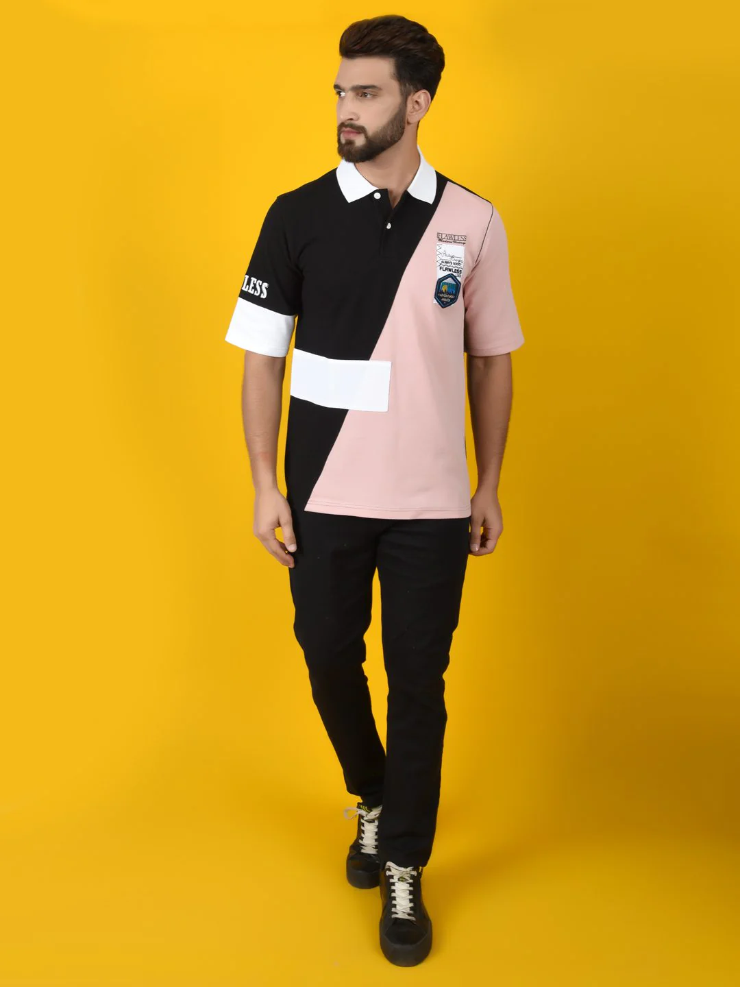Flawless Men Pink Solid Polo Neck T-Shirt | OETA - Image 8
