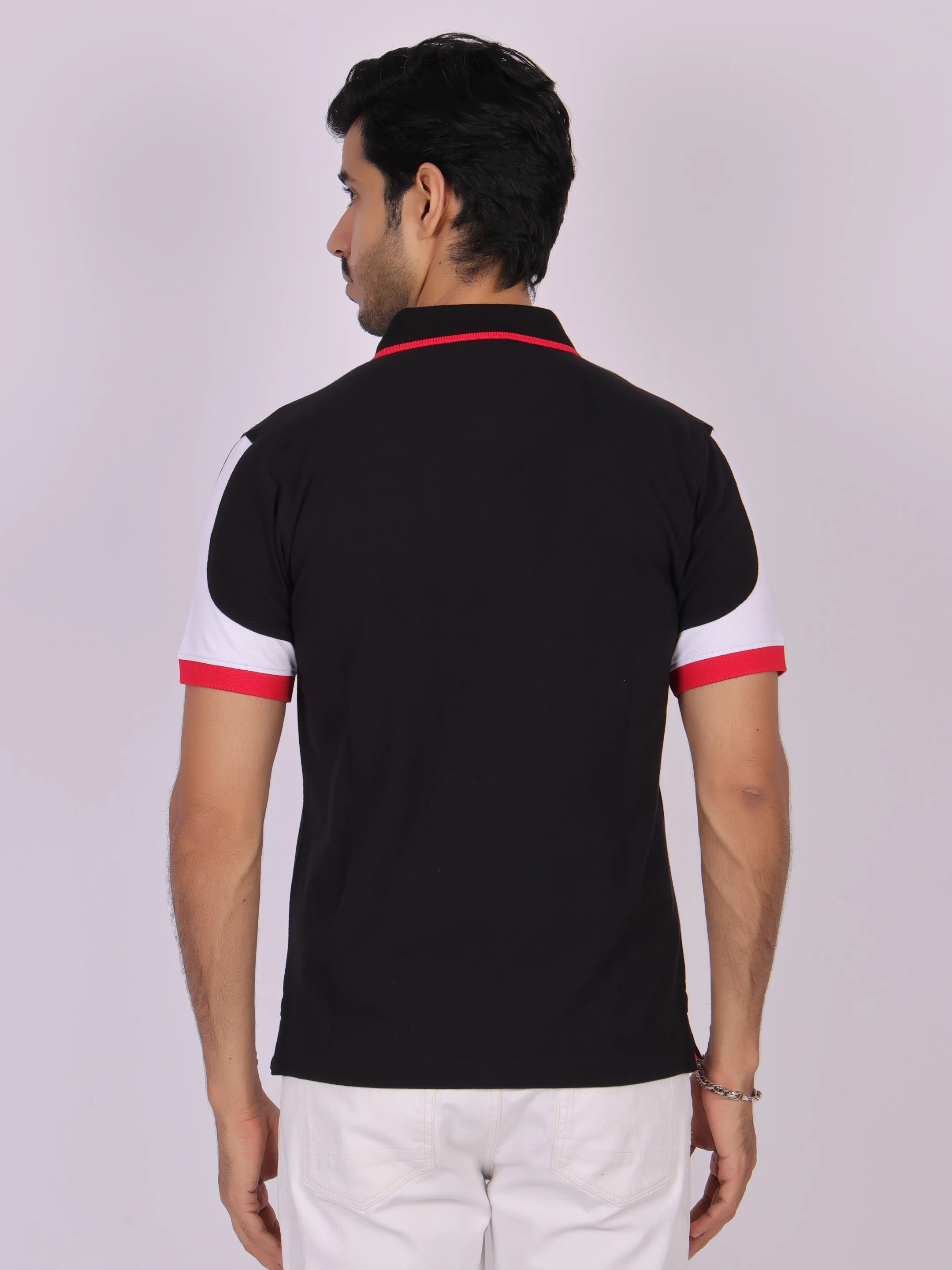 Men's Black Cotton Polo T-Shirt with Zipper- Casual, Office Wear - Image 5