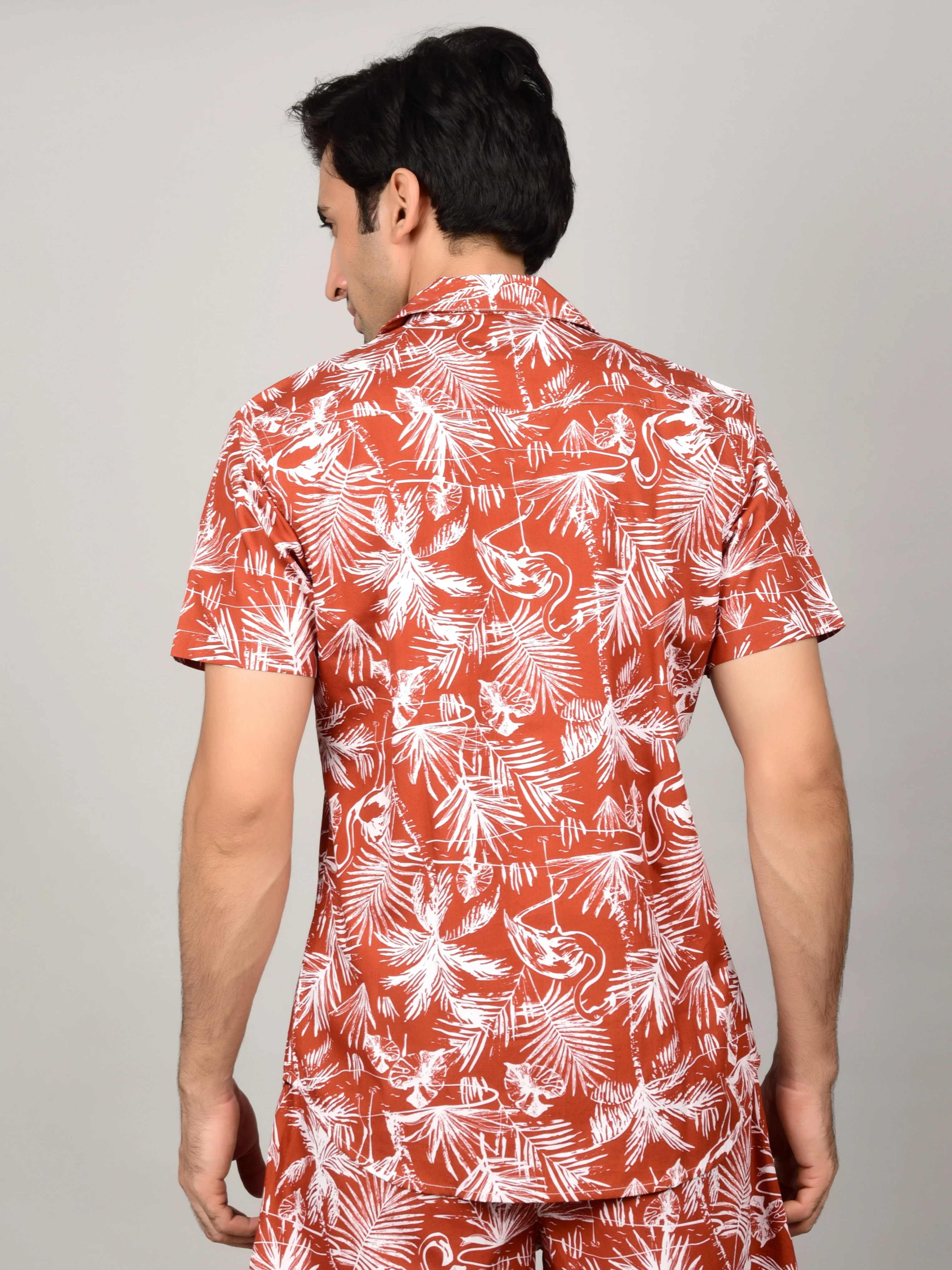 Men's Crimson Red Shirt - Floral or Leaf Print - Image 3