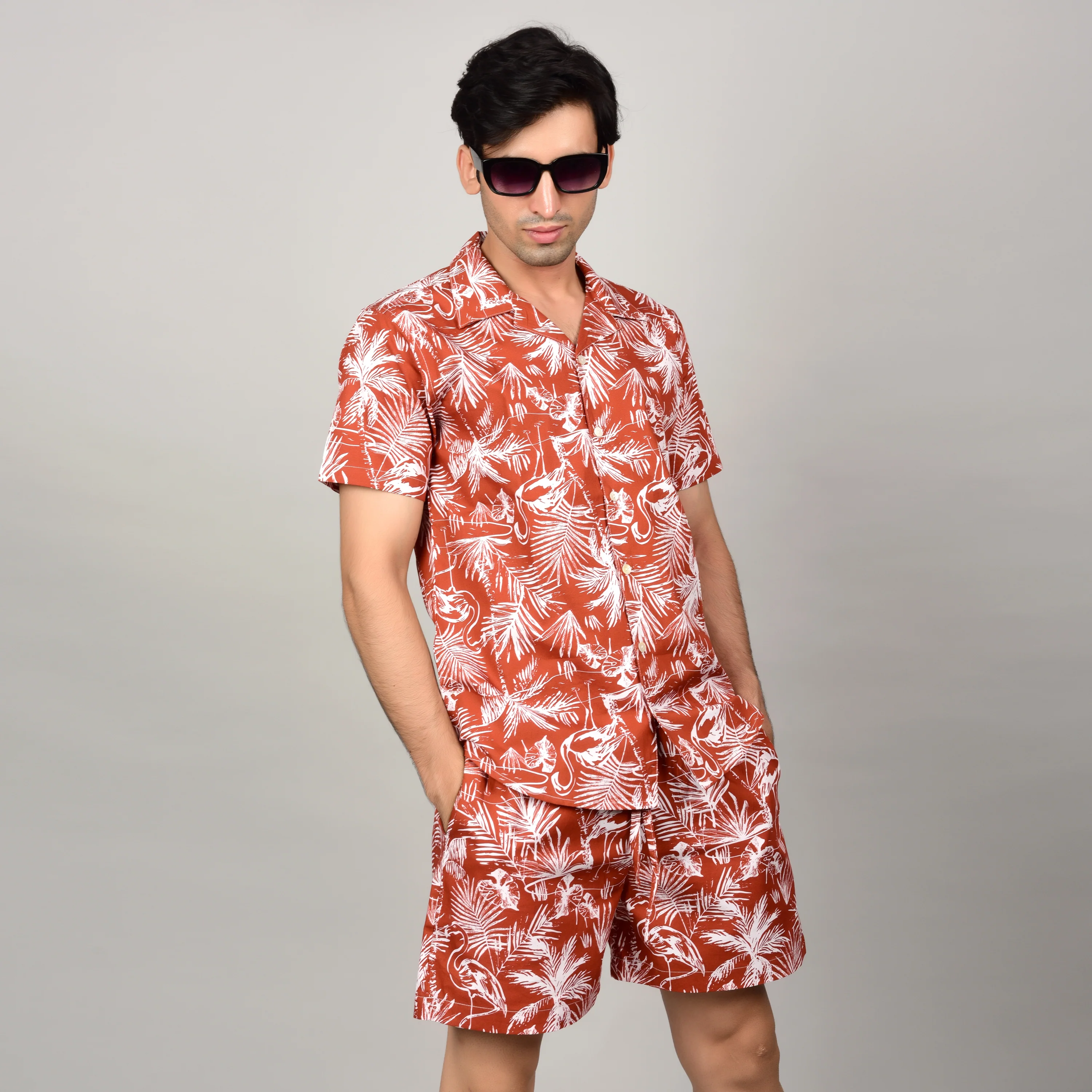Men's Crimson Red Shirt - Floral or Leaf Print - Image 5