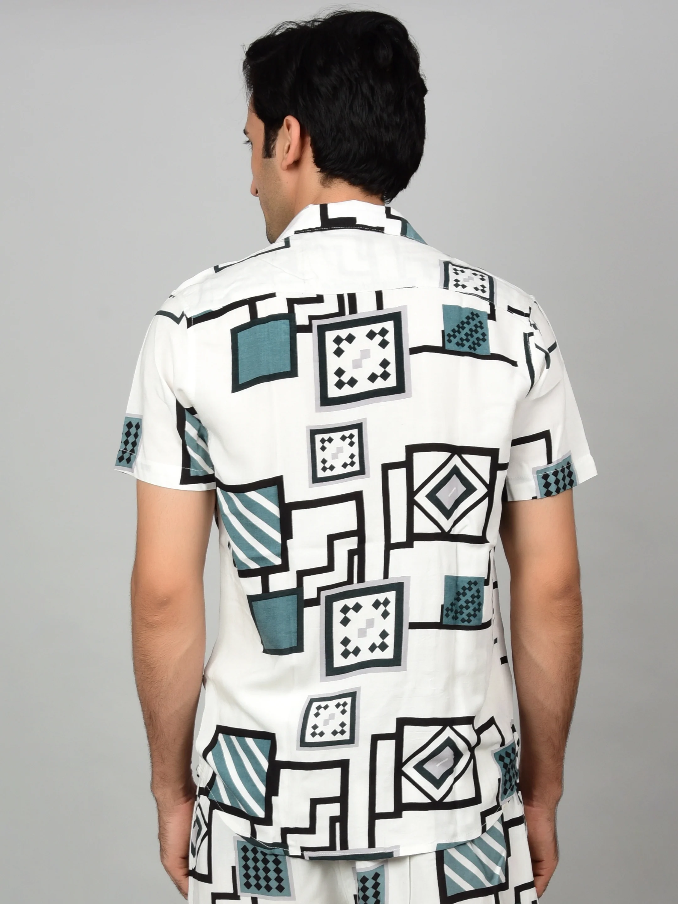 Men's Geometric Print Casual Shirt - Off-White - Image 3