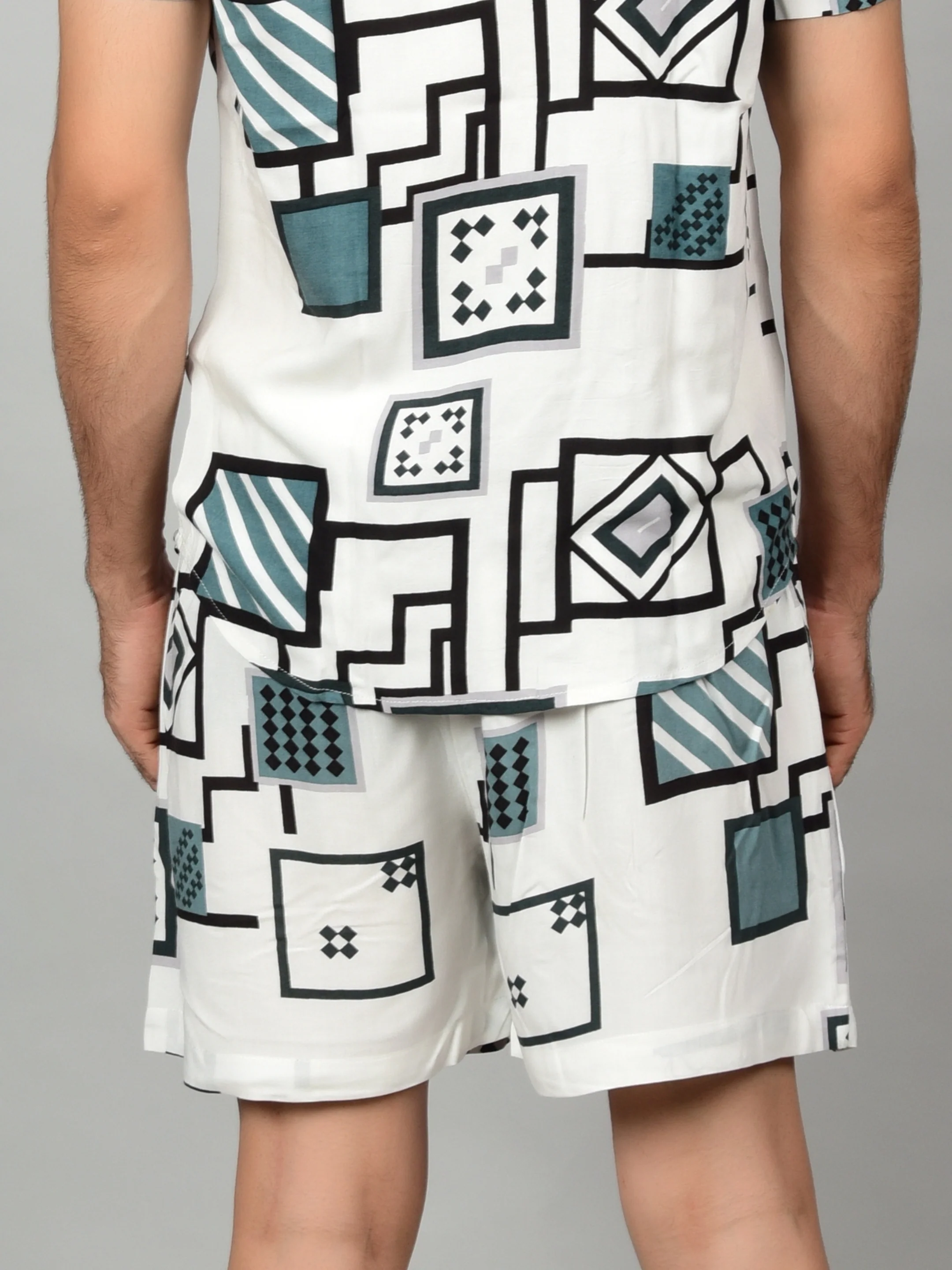 Men's Geometric Print Casual Shorts - Off-White - Image 5