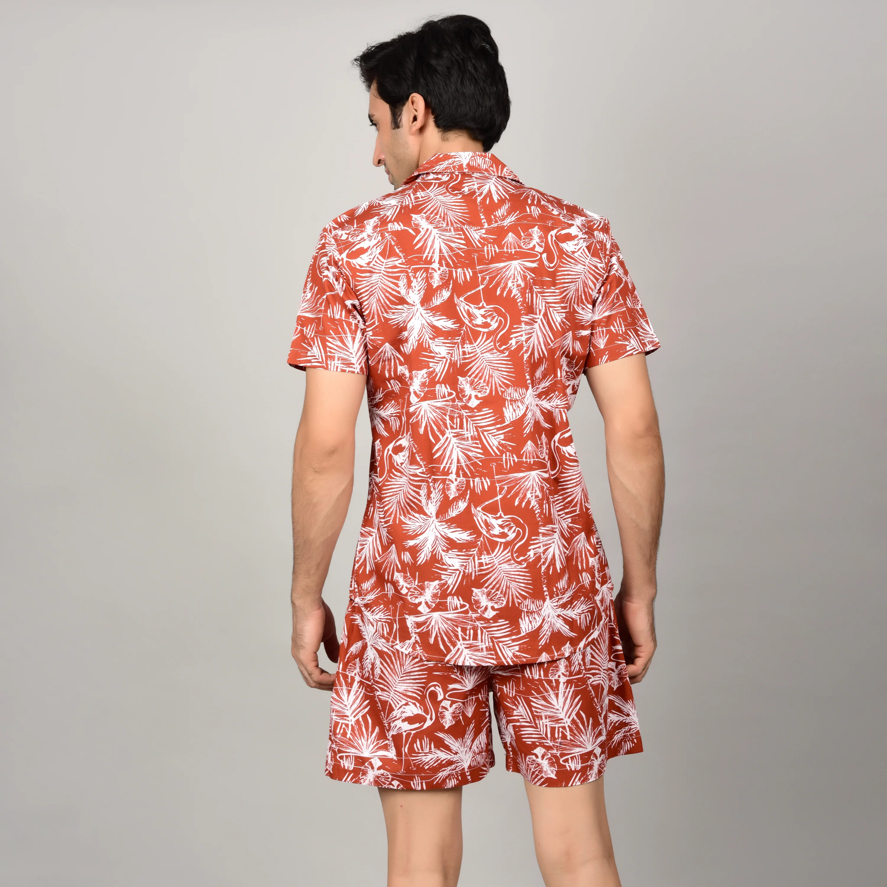 Men's Red Floral Cord Set - Casual Shirt & Short Set - Summer Style - Image 3