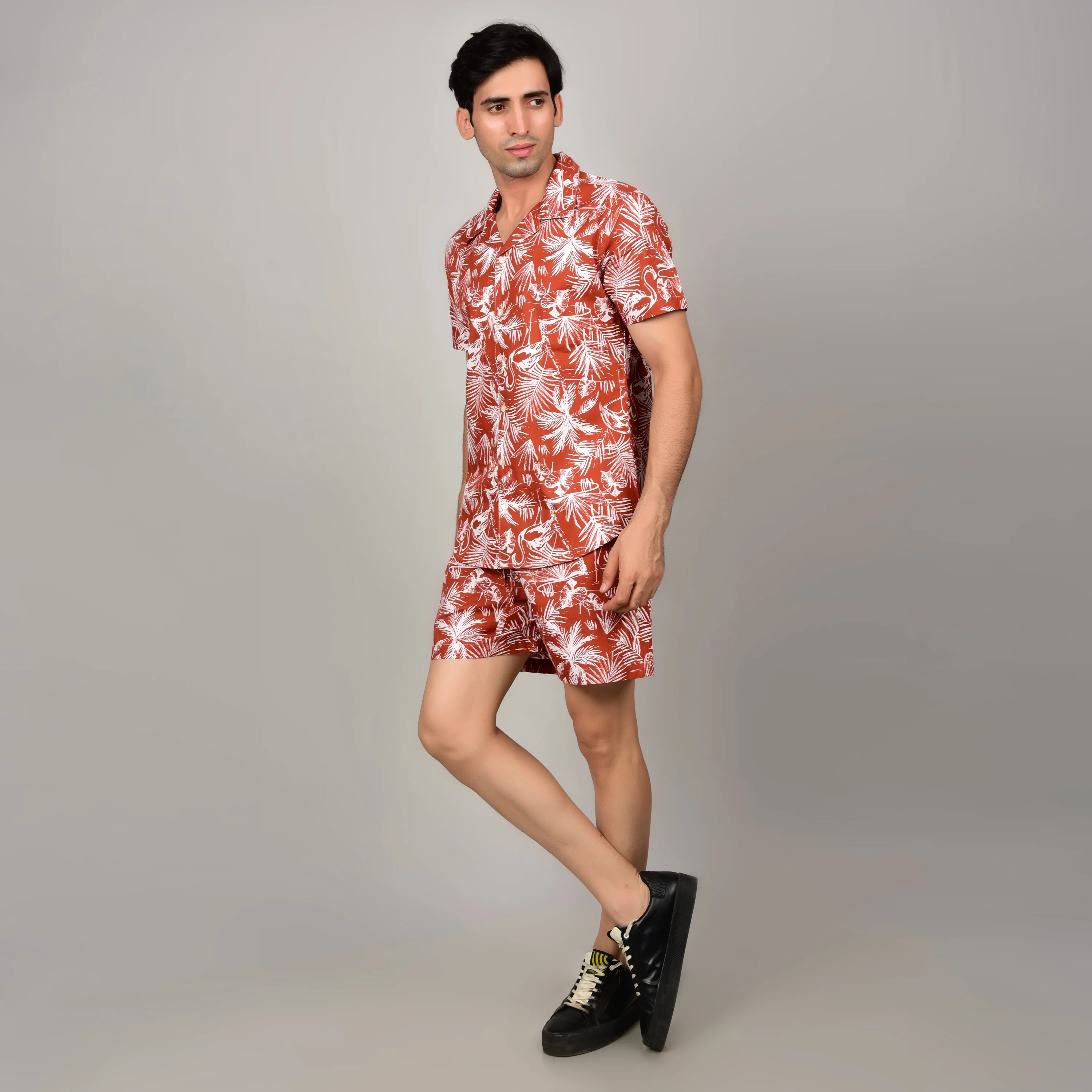 Men's Red Floral Cord Set - Casual Shirt & Short Set - Summer Style - Image 5
