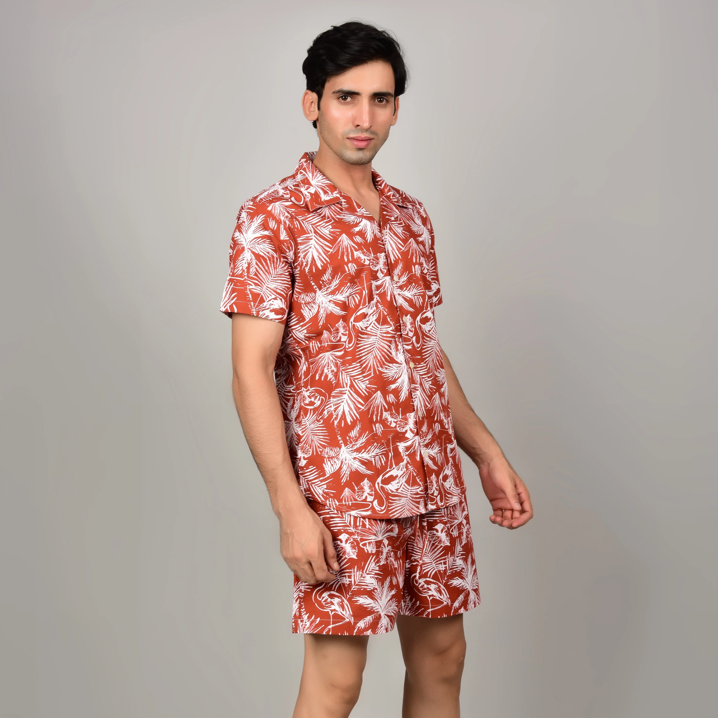 Men's Red Floral Cord Set - Casual Shirt & Short Set - Summer Style - Image 6