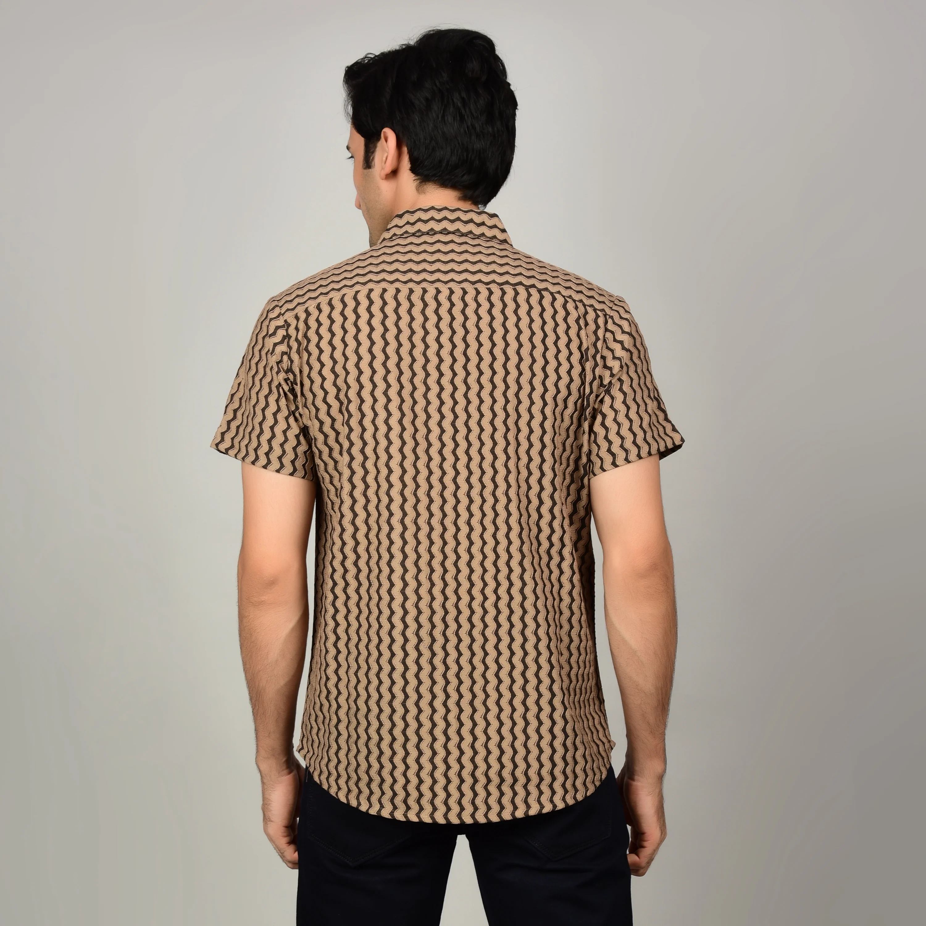 Men's Textured Brown Casual Shirt - Image 4