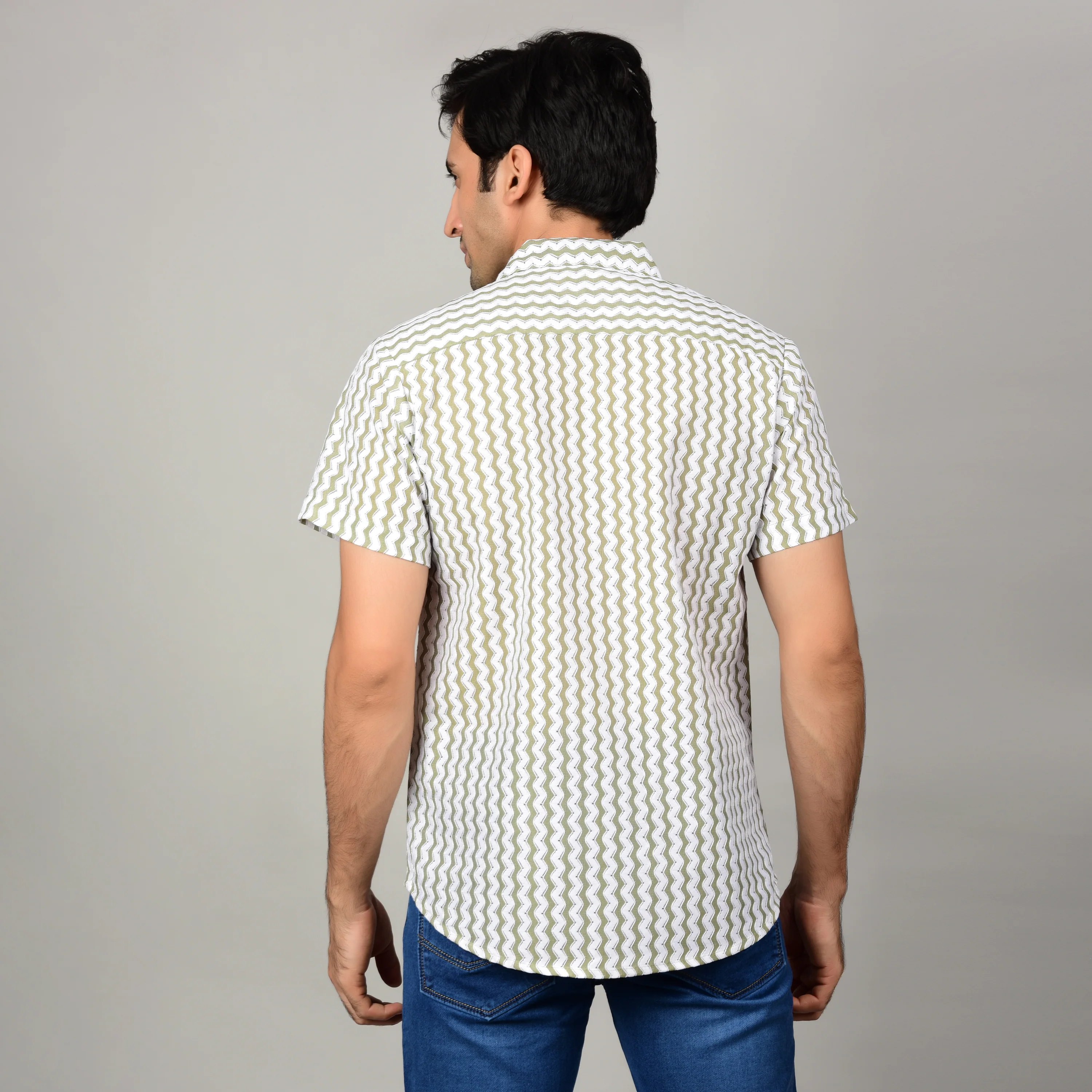 Men's Textured Casual Shirt - Sage Green & White - Image 4