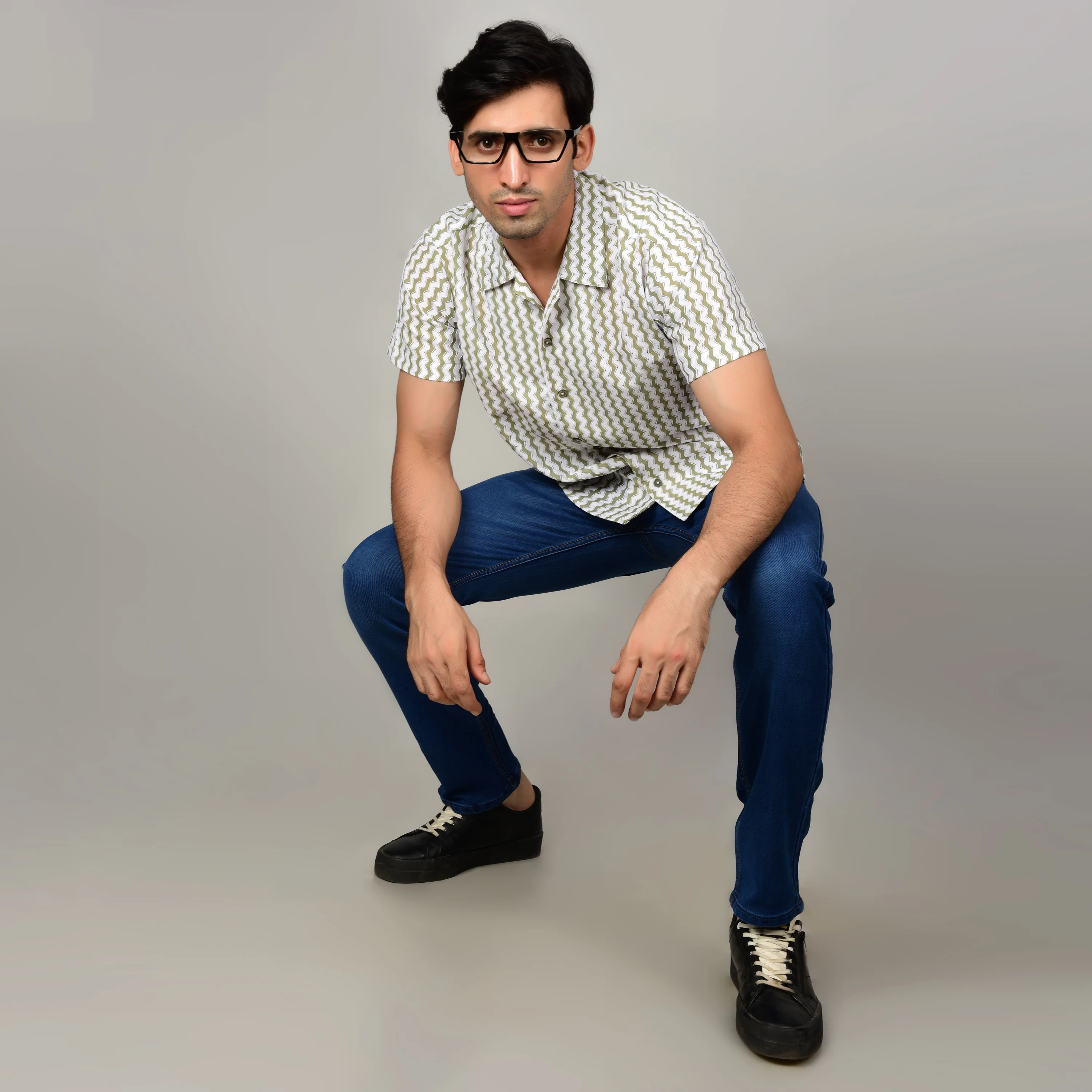 Men's Textured Casual Shirt - Sage Green & White - Image 5