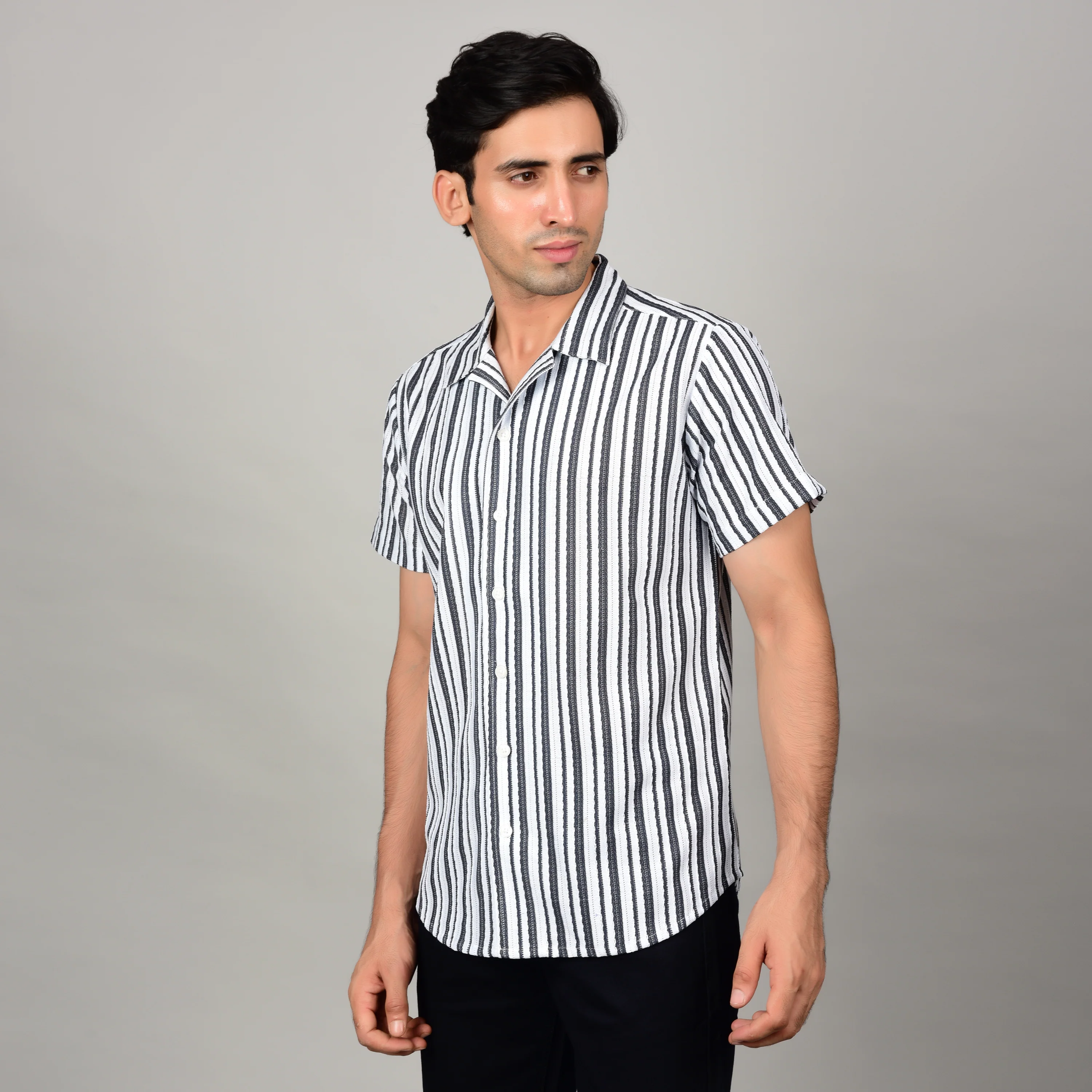 Men's Textured Classic Black & White Shirt - Image 3