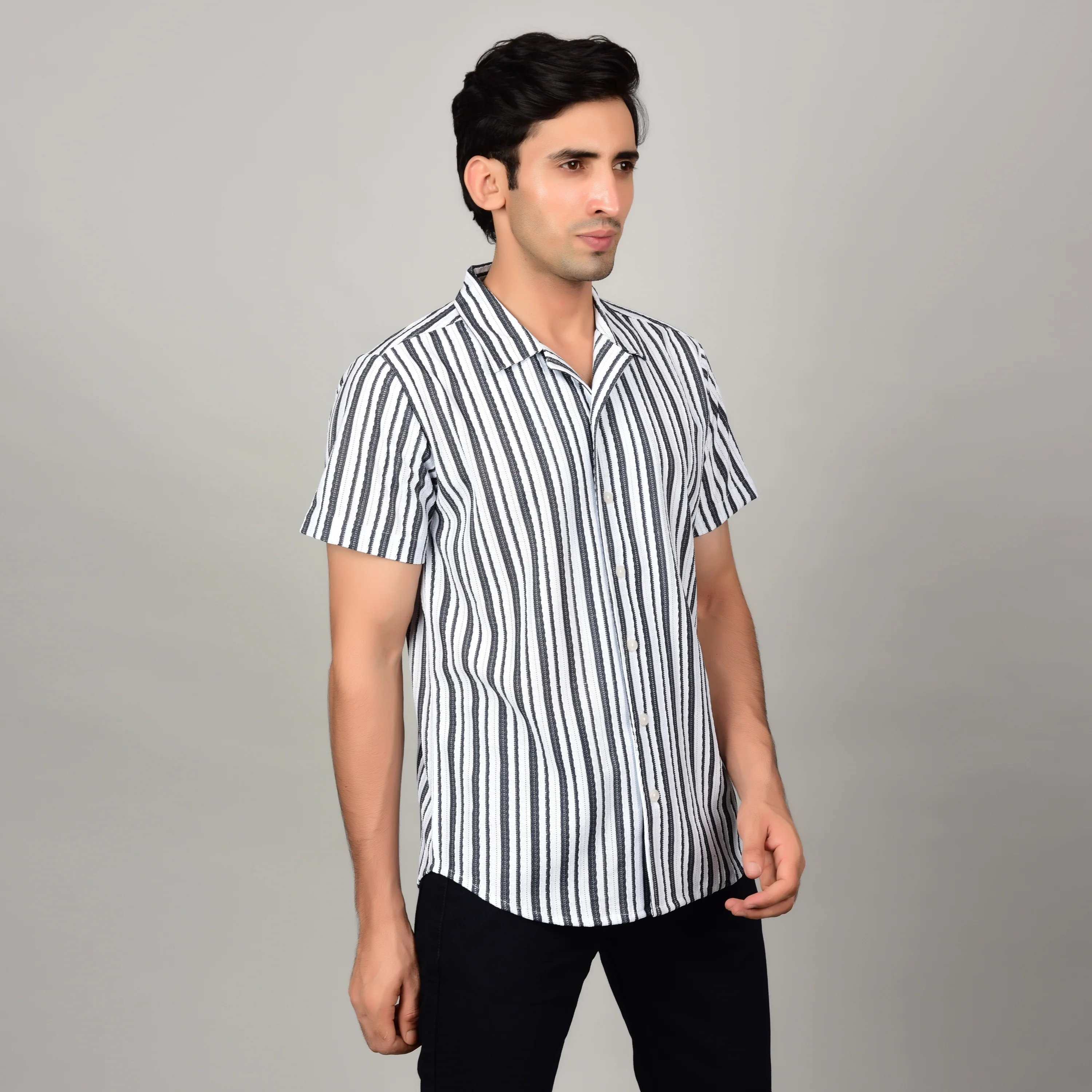 Men's Textured Classic Black & White Shirt - Image 4
