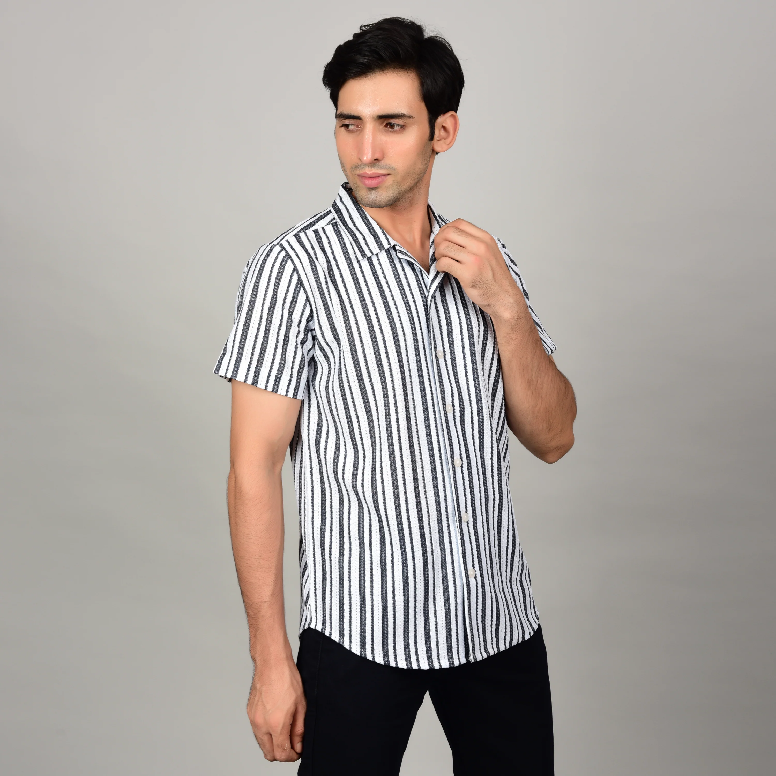 Men's Textured Classic Black & White Shirt - Image 5