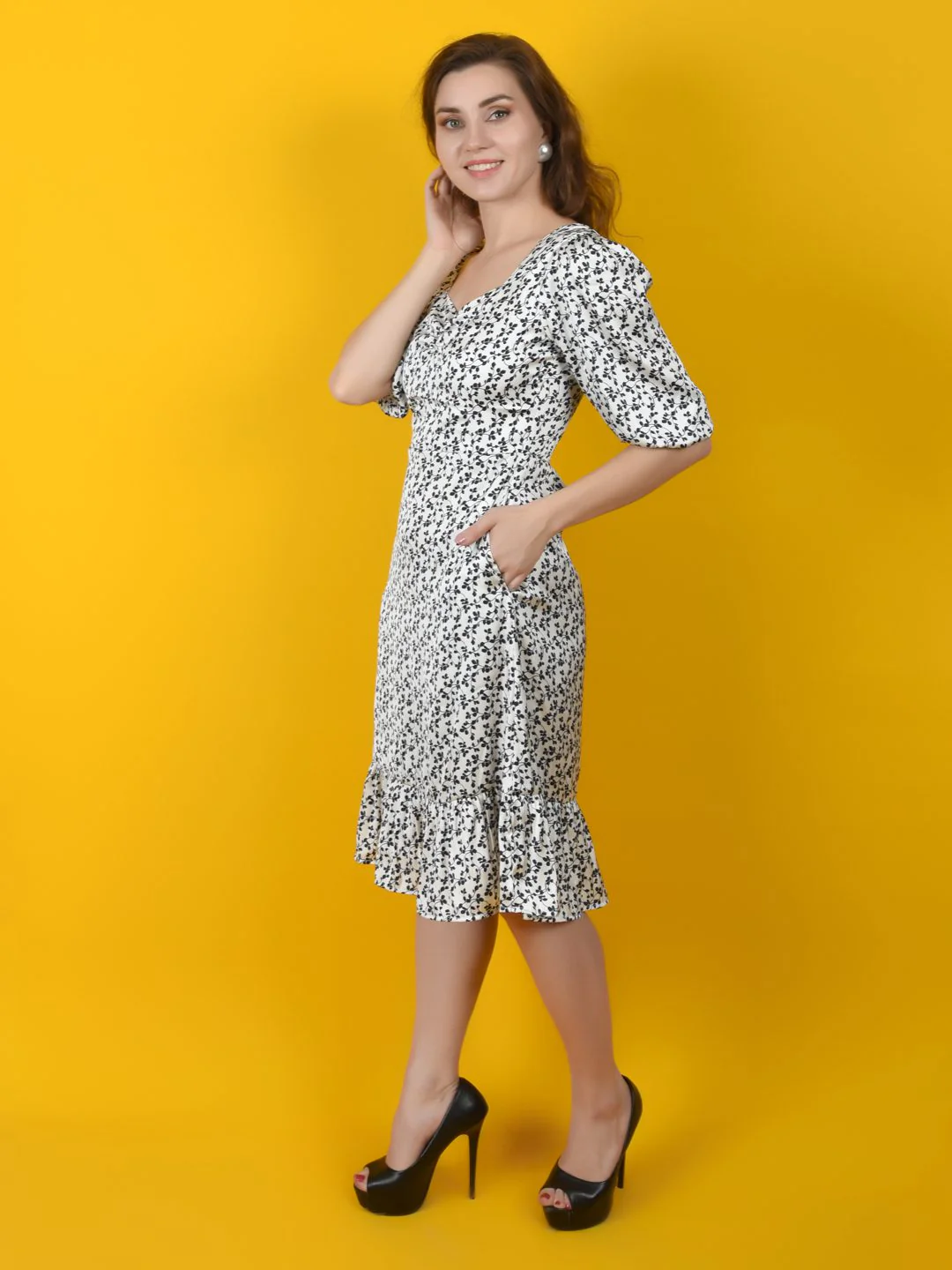 Flawless Women White Black Print Midi Dress | SANDRA - Image 4