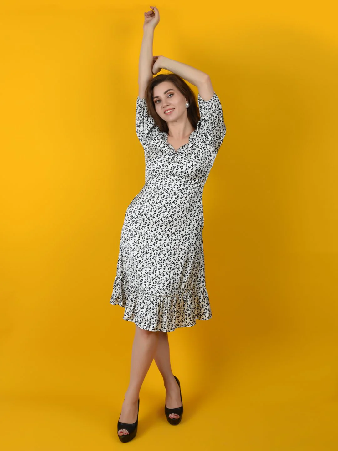 Flawless Women White Black Print Midi Dress | SANDRA - Image 5