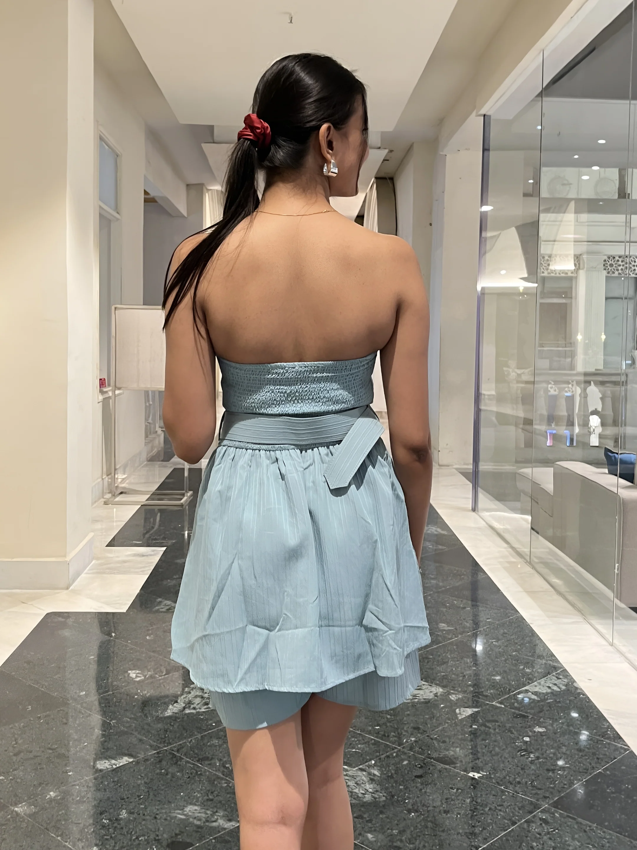 Mint Blue Strapless Dress for Work or Party | Flattering To-Fit Style - Image 3