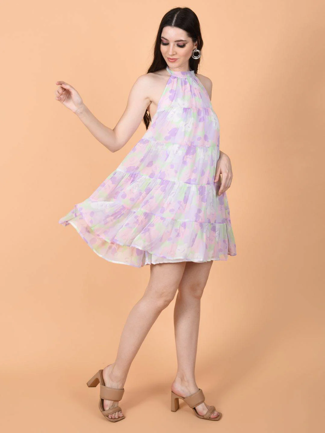 Flawless Floral Print Mini Dress for Women | PIXIMINI - Image 4