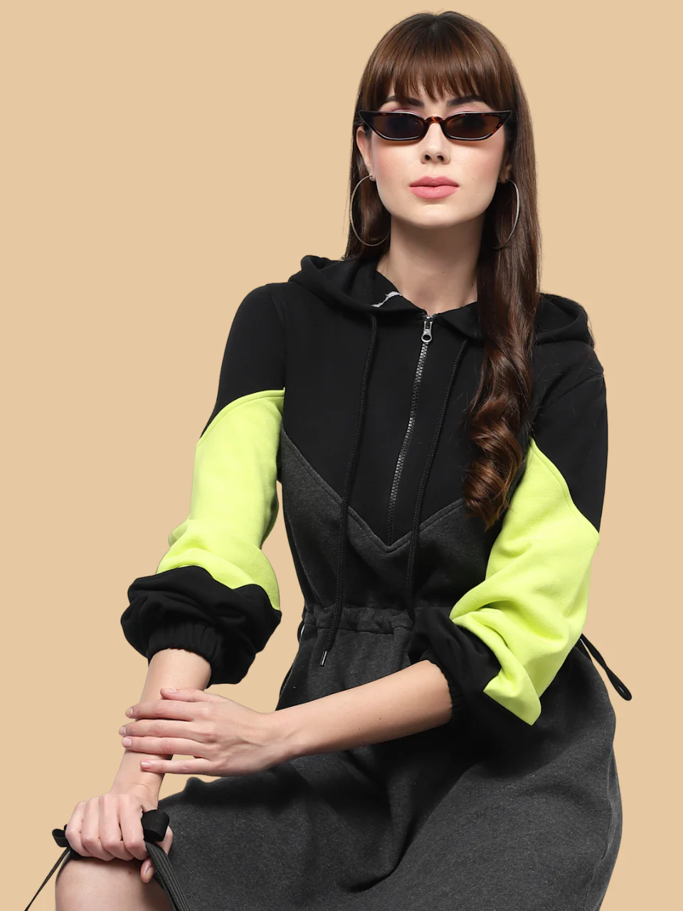 Flawless Neon and Black Sweatdress Dress  | KRISTY - Image 4
