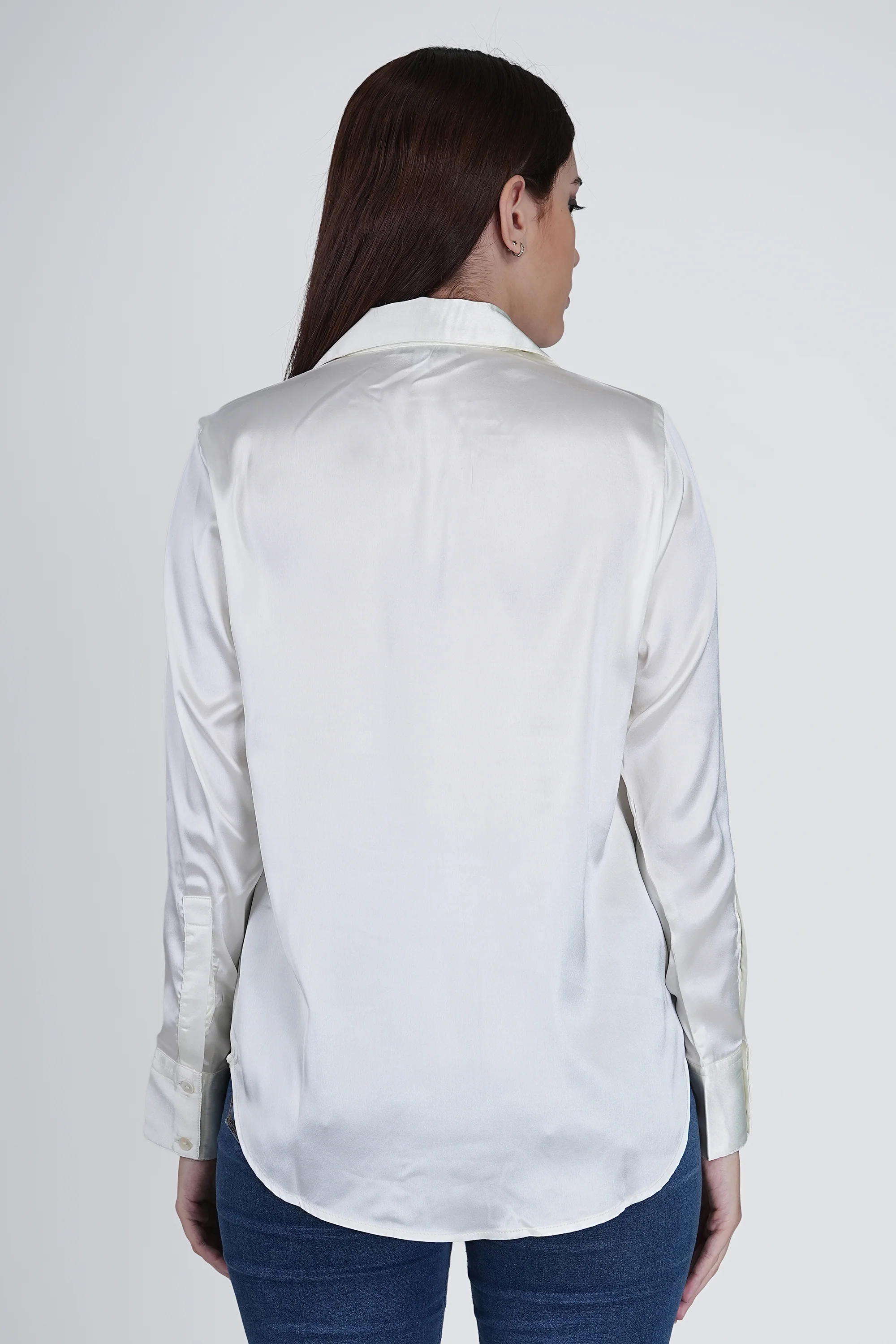 Off-White Satin Shirt for Women - Image 5
